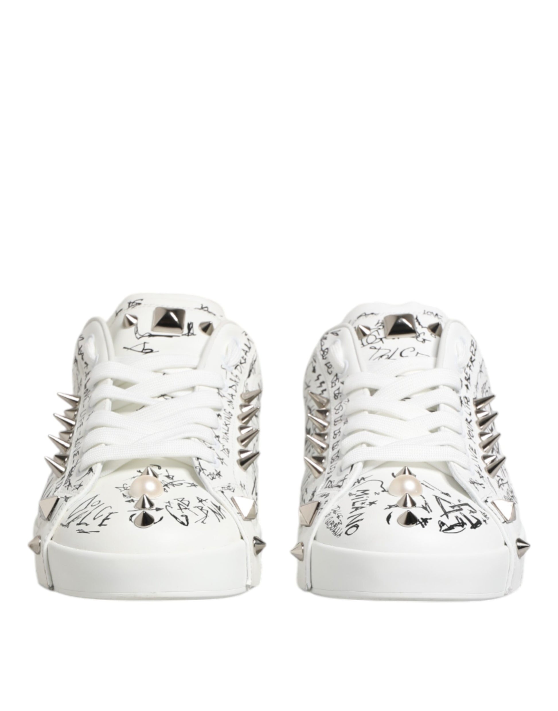 Dolce & Gabbana White Portofino Studded Men Sneakers Shoes
