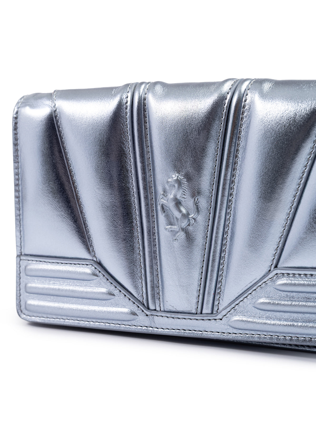 Ferrari Metal light blue GT patent leather bag with chain