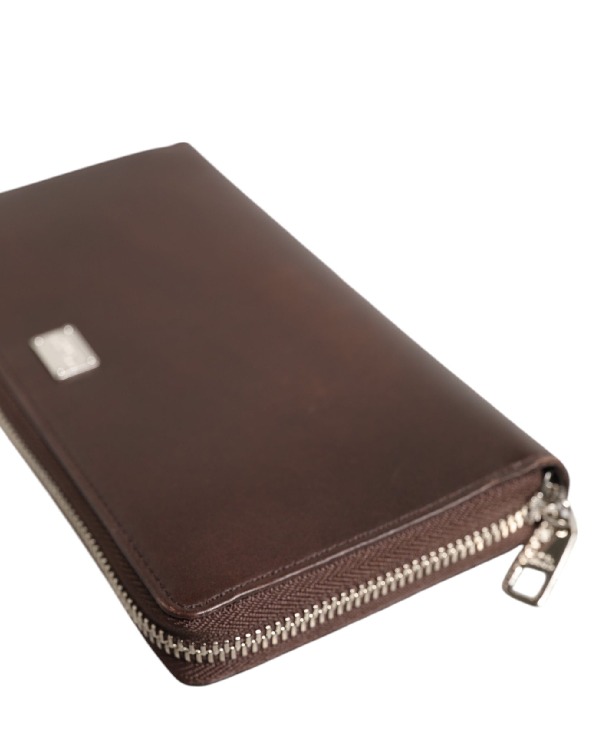 Dolce & Gabbana Brown Calfskin Leather Logo Zip Around Continental Wallet