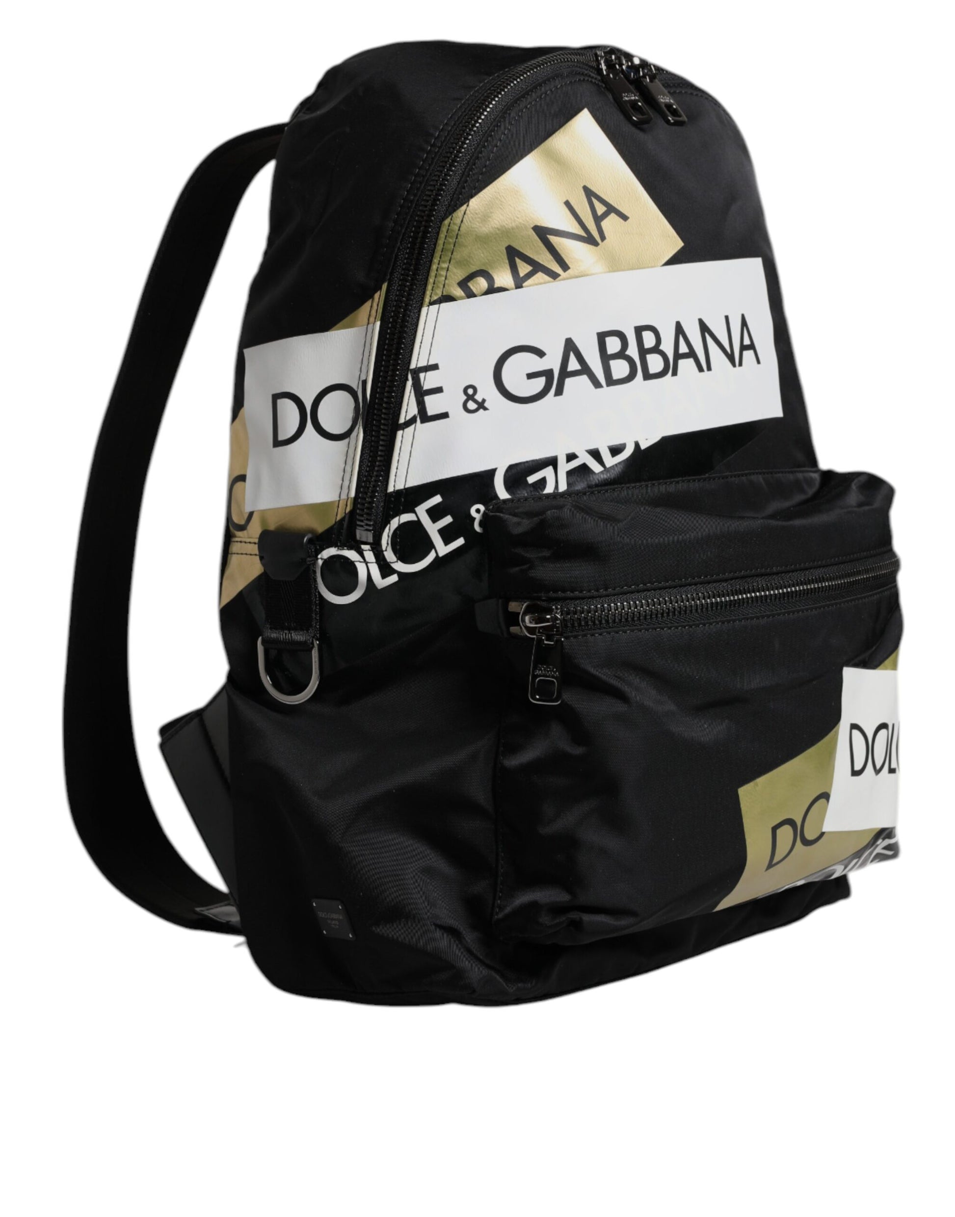 Dolce & Gabbana Black Logo Tape Polyamide School Travel Backpack Men Bag