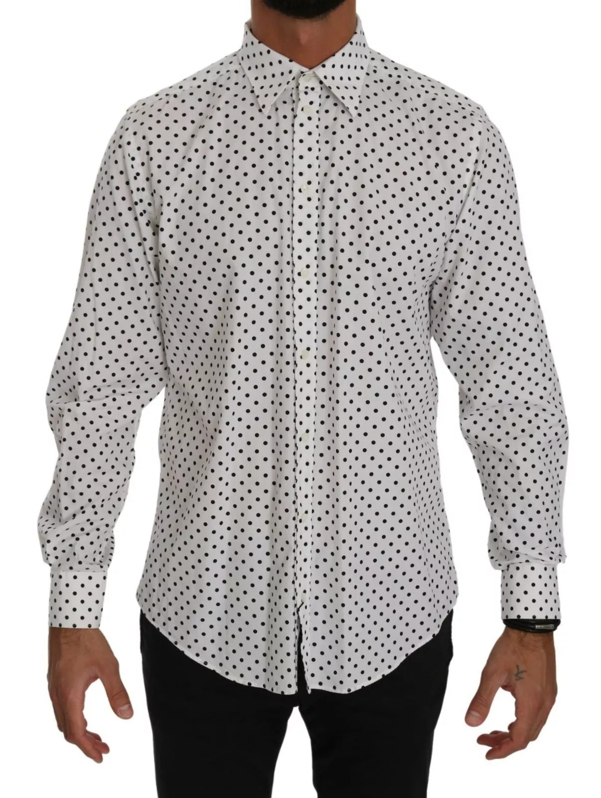 Dolce & Gabbana White Dotted Dress Formal MARTINI Shirt