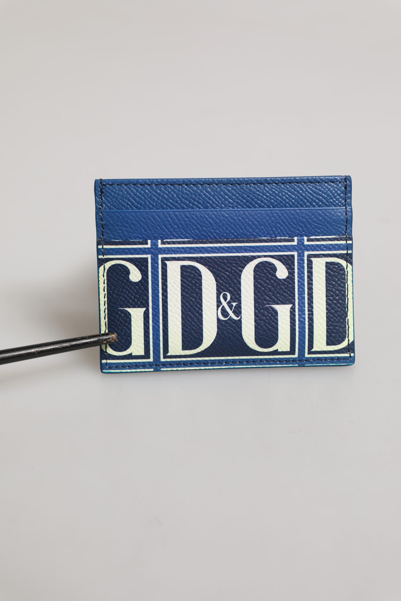 Dolce & Gabbana Blue Calf Leather DG Logo Print Monogram Card Holder Wallet