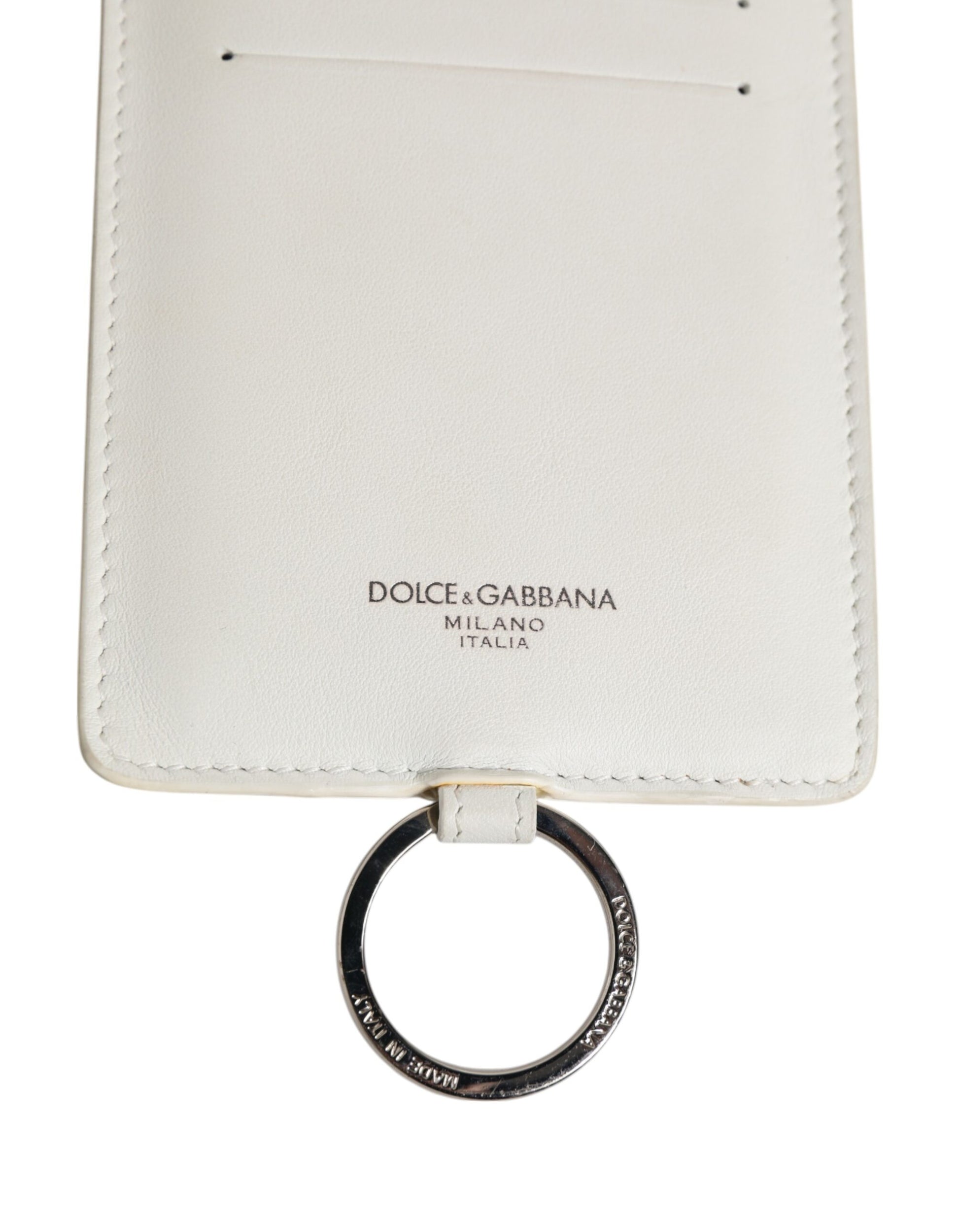 Dolce & Gabbana White Calf Leather Lanyard Logo Card Holder Men Wallet