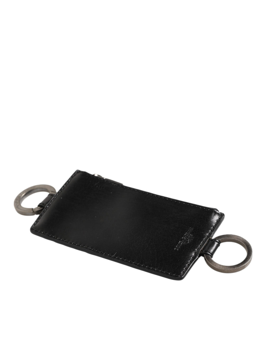 Dolce & Gabbana Black Leather Logo Embossed Lanyard Card Holde Wallet