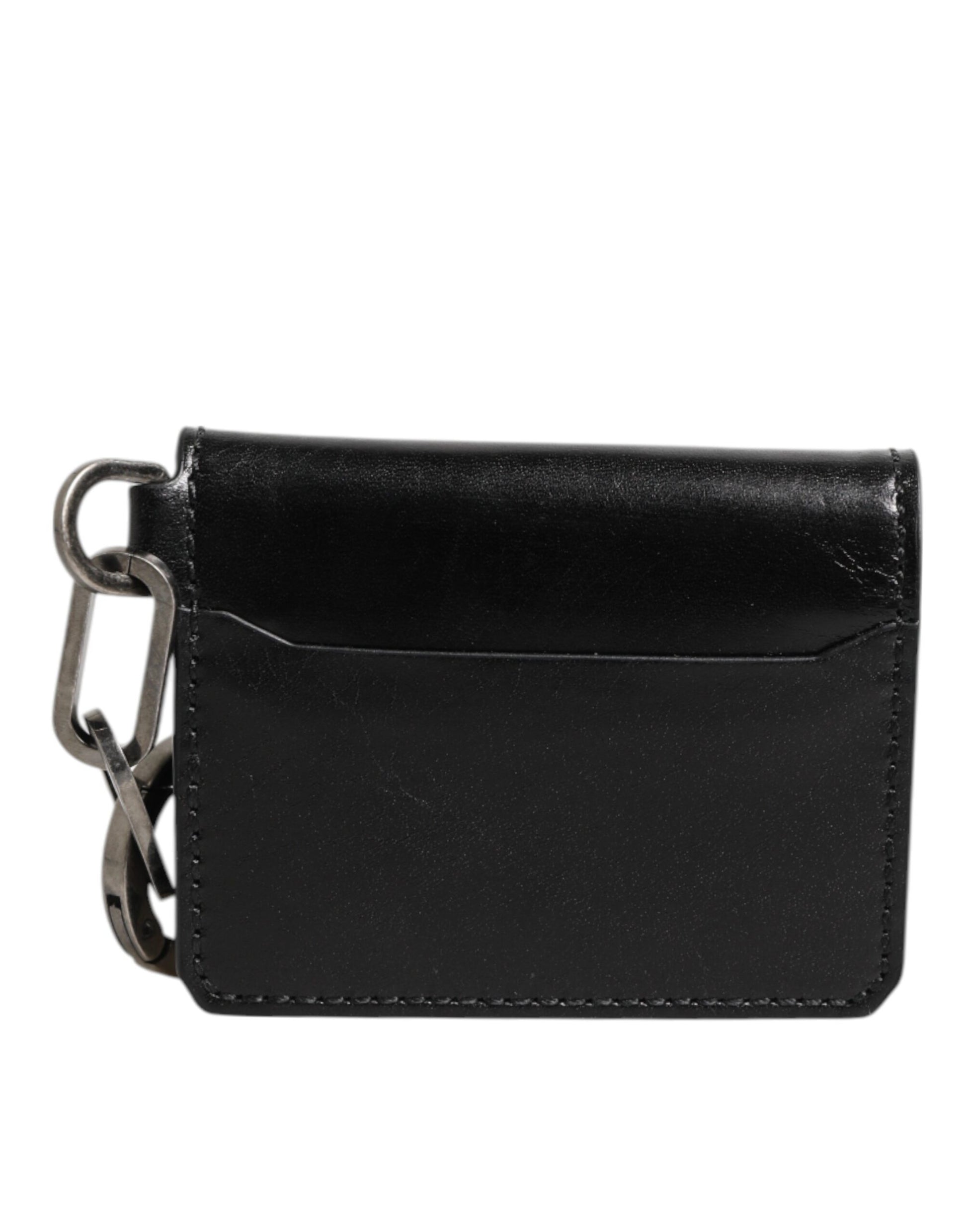 Dolce & Gabbana Wallet Black Leather Logo Embossed Key Chain Card Holder Wallet