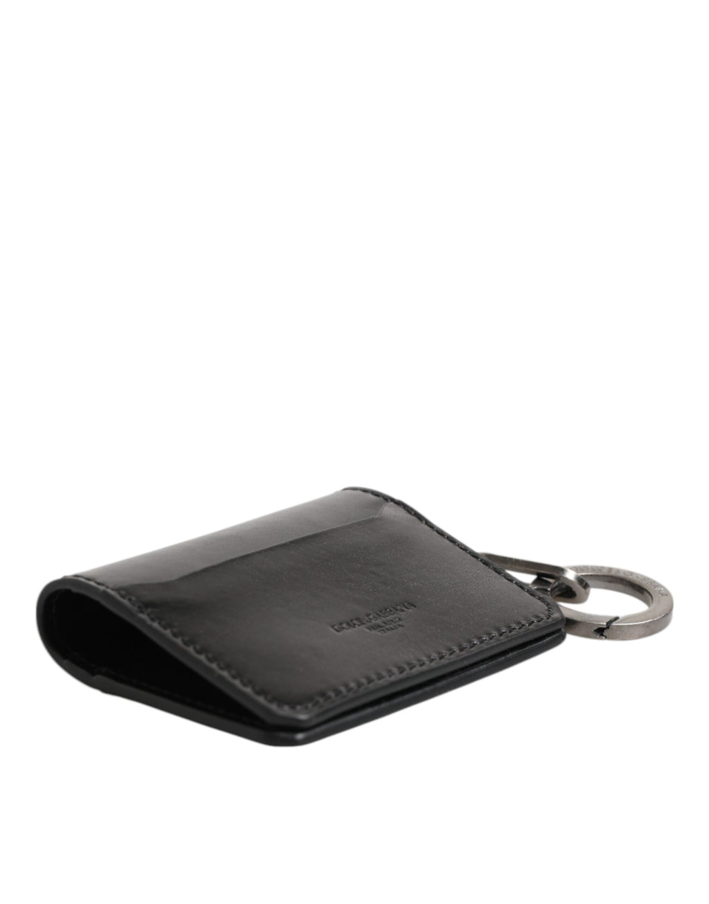 Dolce & Gabbana Wallet Black Leather Logo Embossed Key Chain Card Holder Wallet