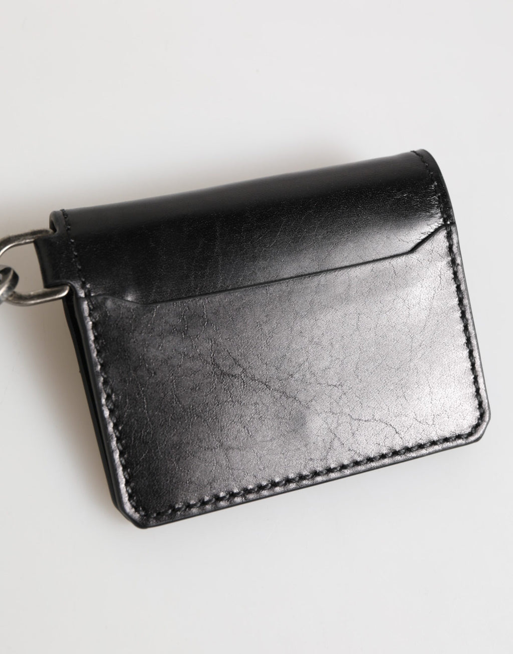 Dolce & Gabbana Black Leather Logo Embossed Key Chain Card Holder Wallet