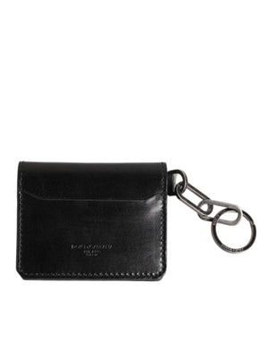 Dolce & Gabbana Black Leather Logo Embossed Key Chain Card Holder Wallet