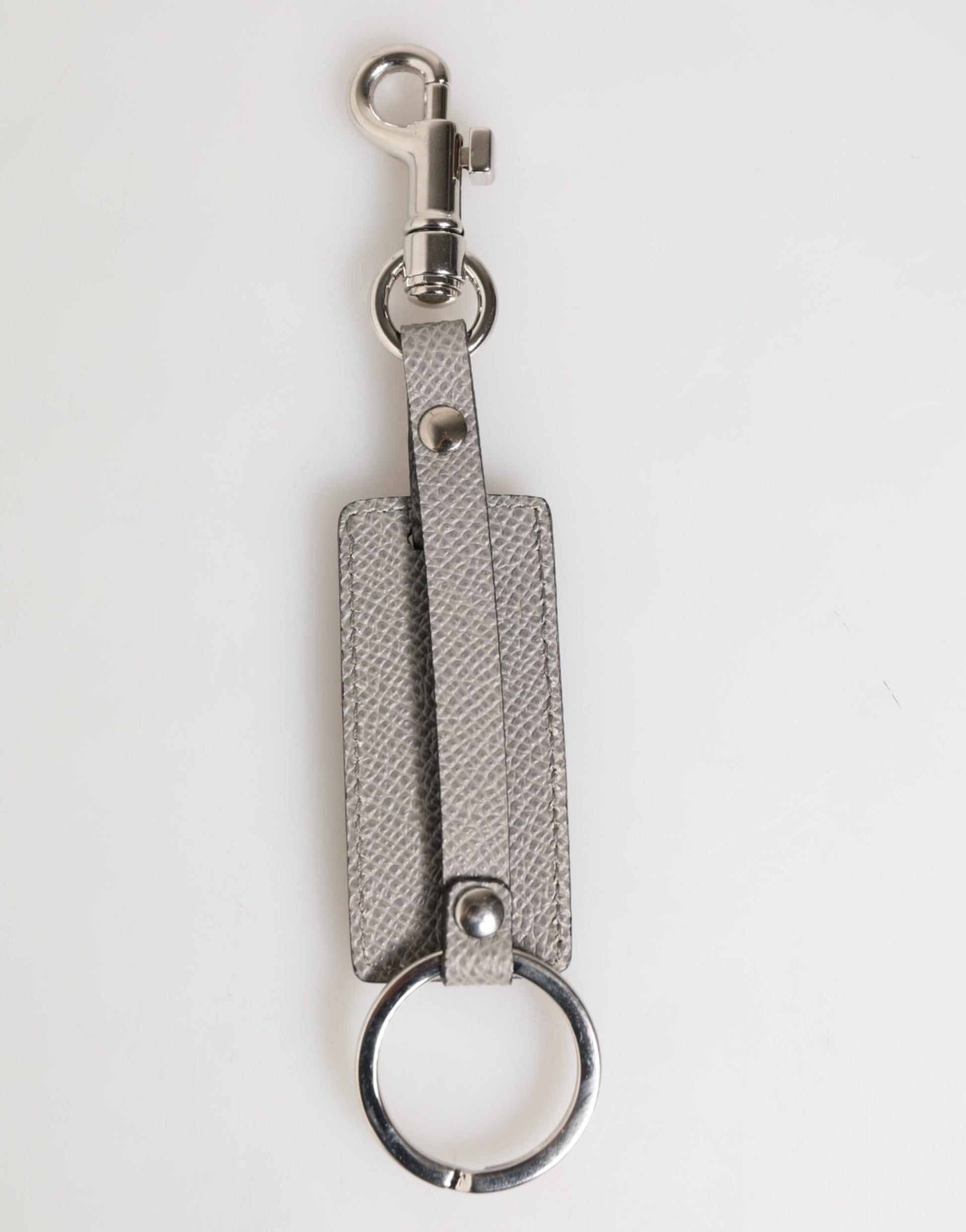 Dolce & Gabbana Gray Leather Logo Metal Ring Keychain Holder Men Keyring