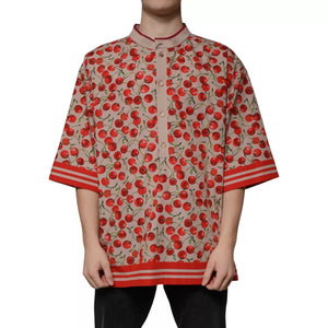 Beige Cherry Nylon Buttoned Casual Shirt