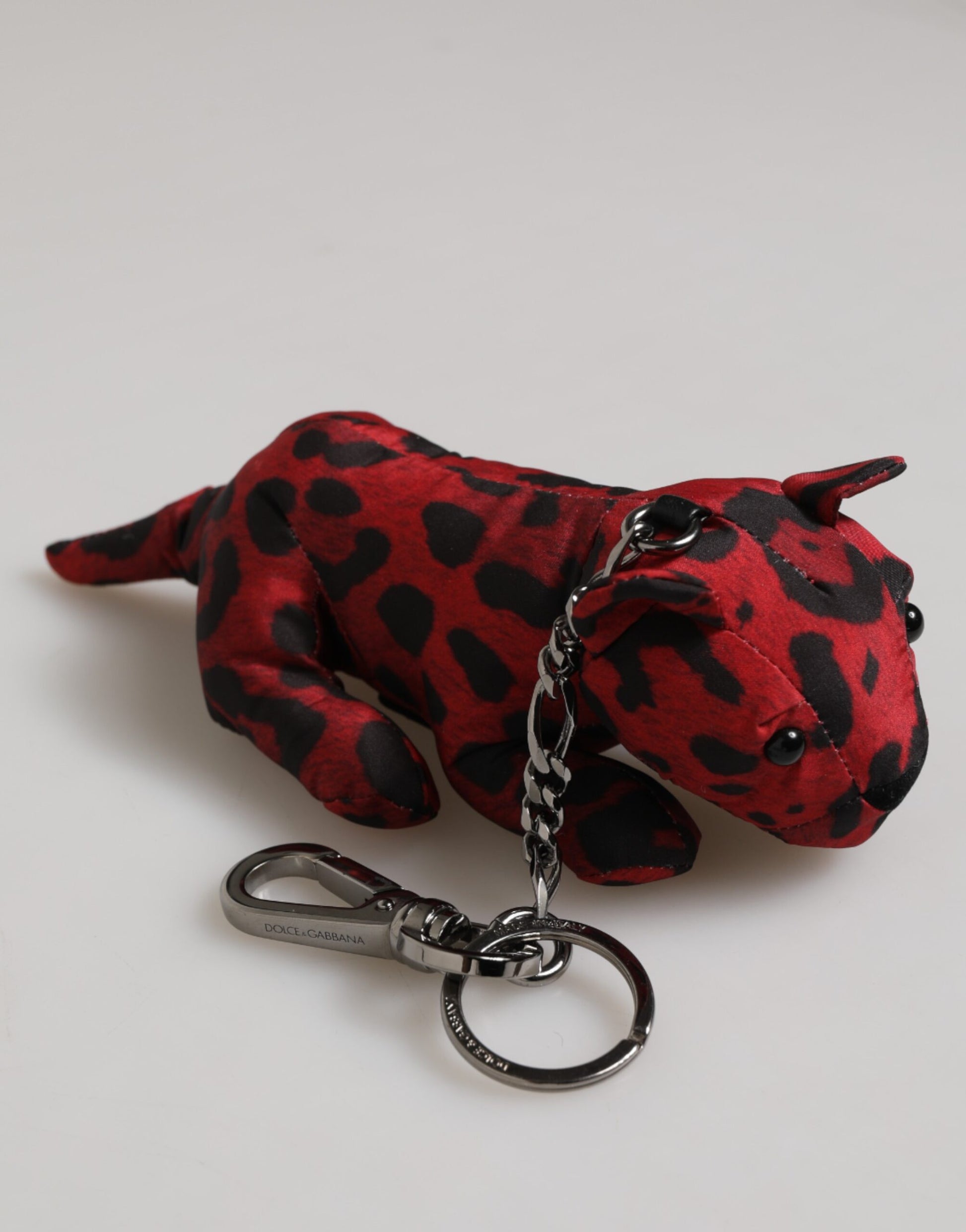 Dolce & Gabbana Red Black Polyester Animal Silhouette Keychain Keyring