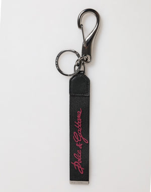 Dolce & Gabbana Black Red Polyester DG Logo Silver Men Keychain Keyring
