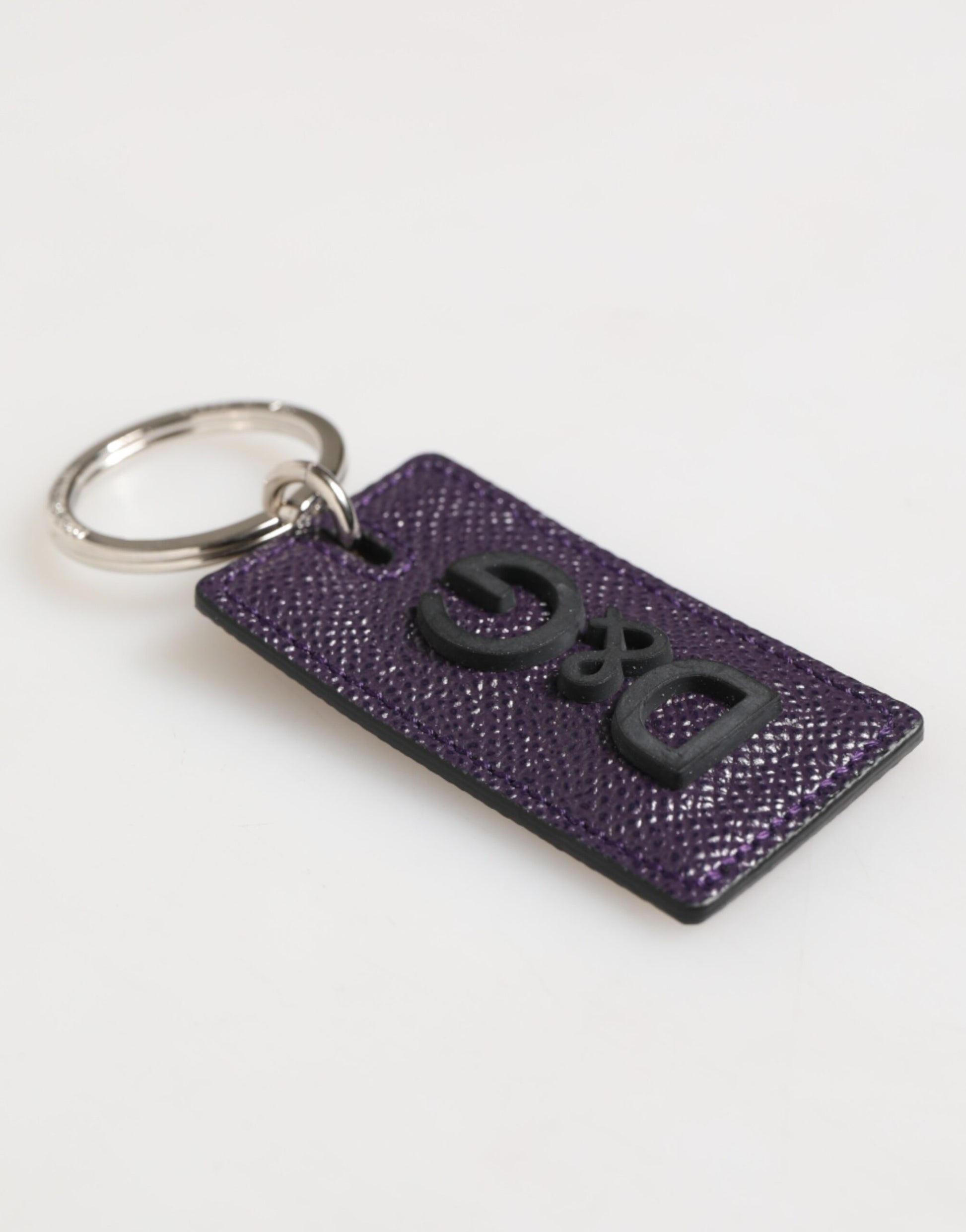 Dolce & Gabbana Violet Leather Logo Metal Ring Men Keychain Keyring