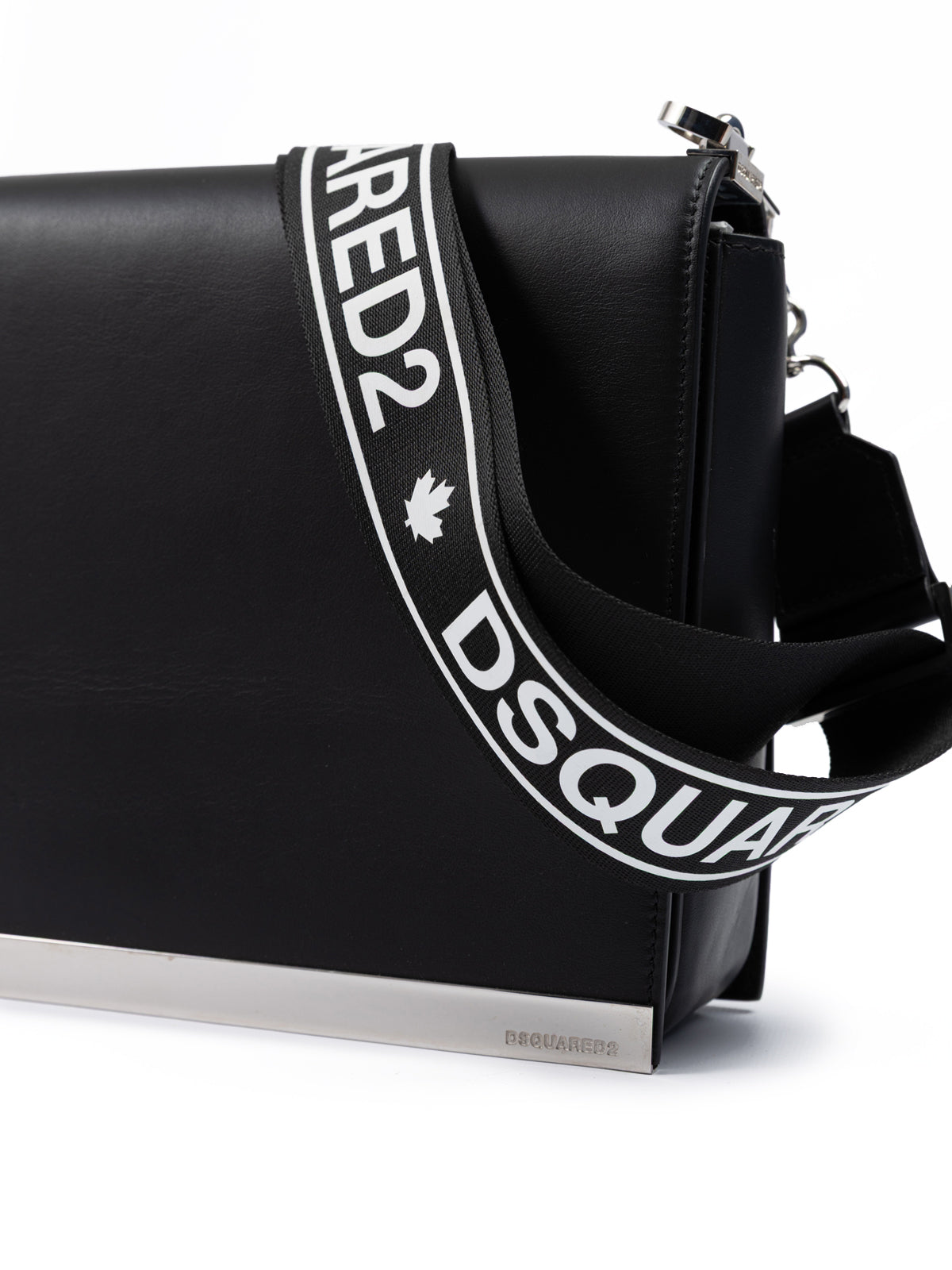 Dsquared² Black Leather Messenger Bag