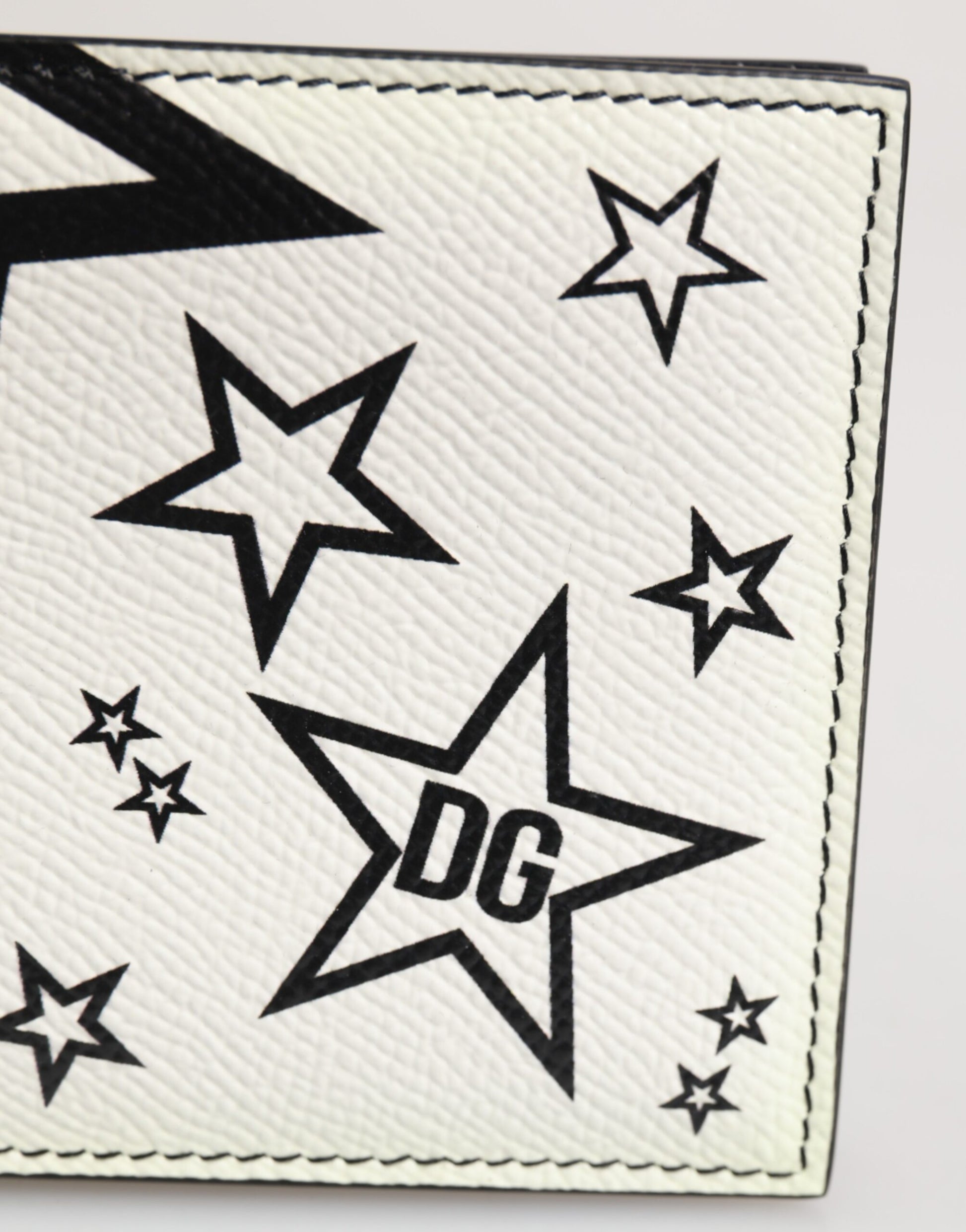 White Leather DG Star Logo Bifold Card Holder Wallet