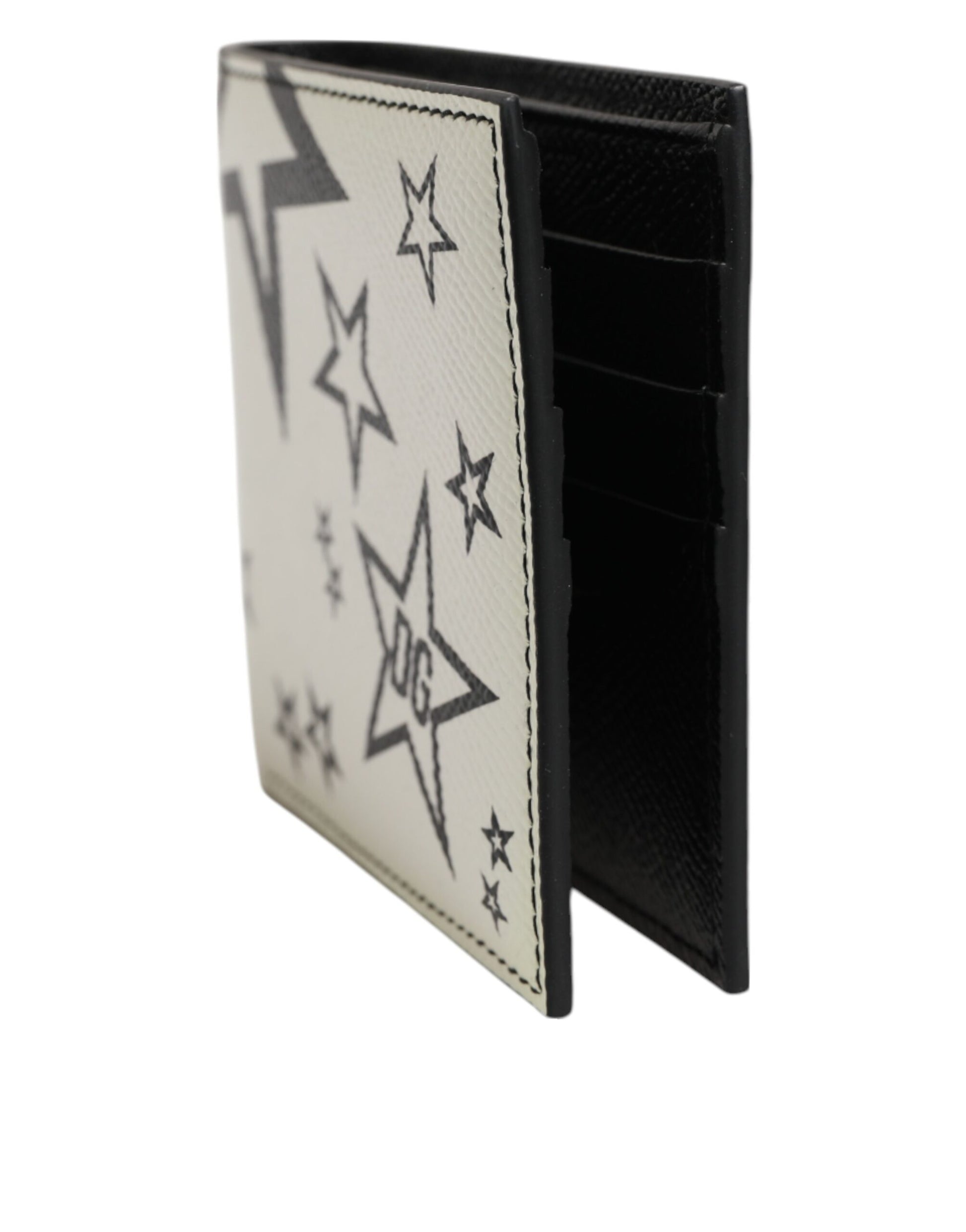 Dolce & Gabbana White Leather DG Star Logo Bifold Card Holder Wallet