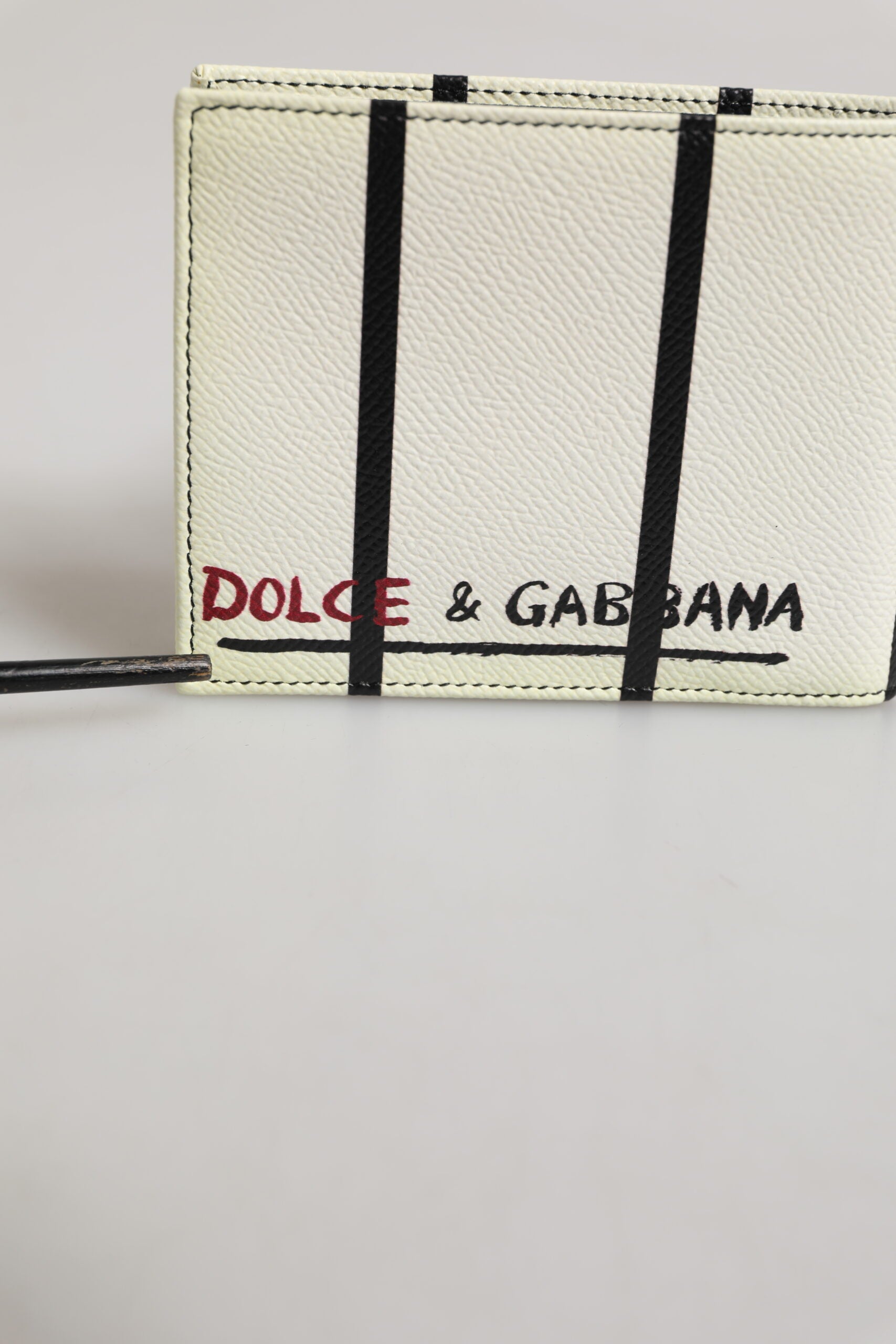 Dolce & Gabbana White Leather DG Crown Royals Bifold Card Holder Wallet