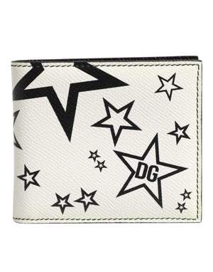 Dolce & Gabbana White Leather DG Star Logo Bifold Men Card Holder Wallet