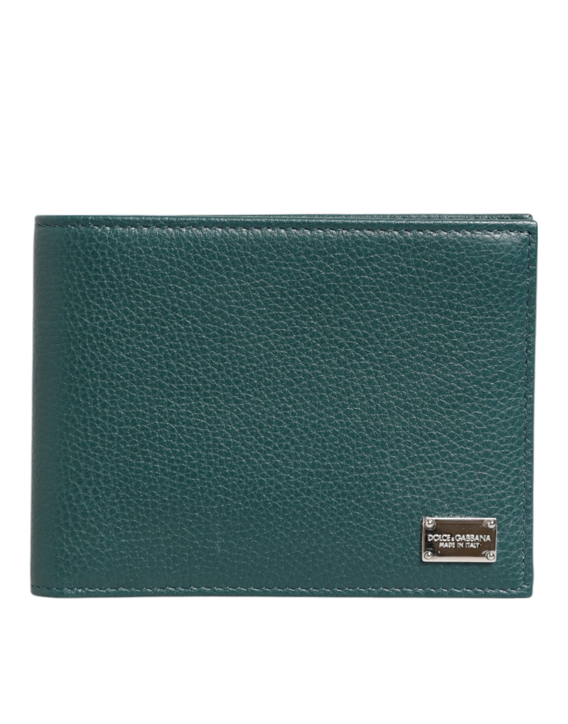 Dolce & Gabbana Green Leather DG Logo Plaque Bifold Card Holder Wallet
