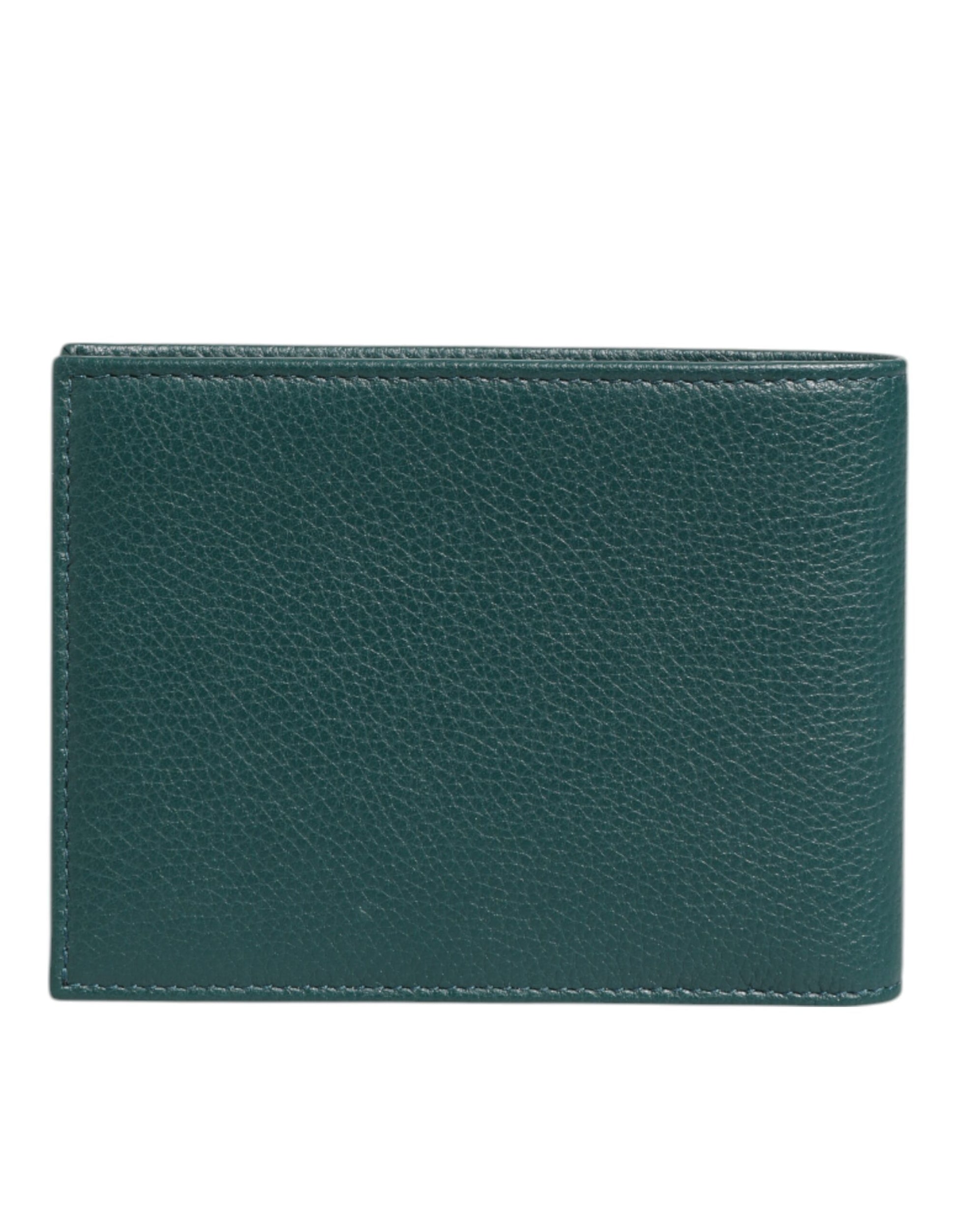 Dolce & Gabbana Green Leather DG Logo Plaque Bifold Card Holder Wallet
