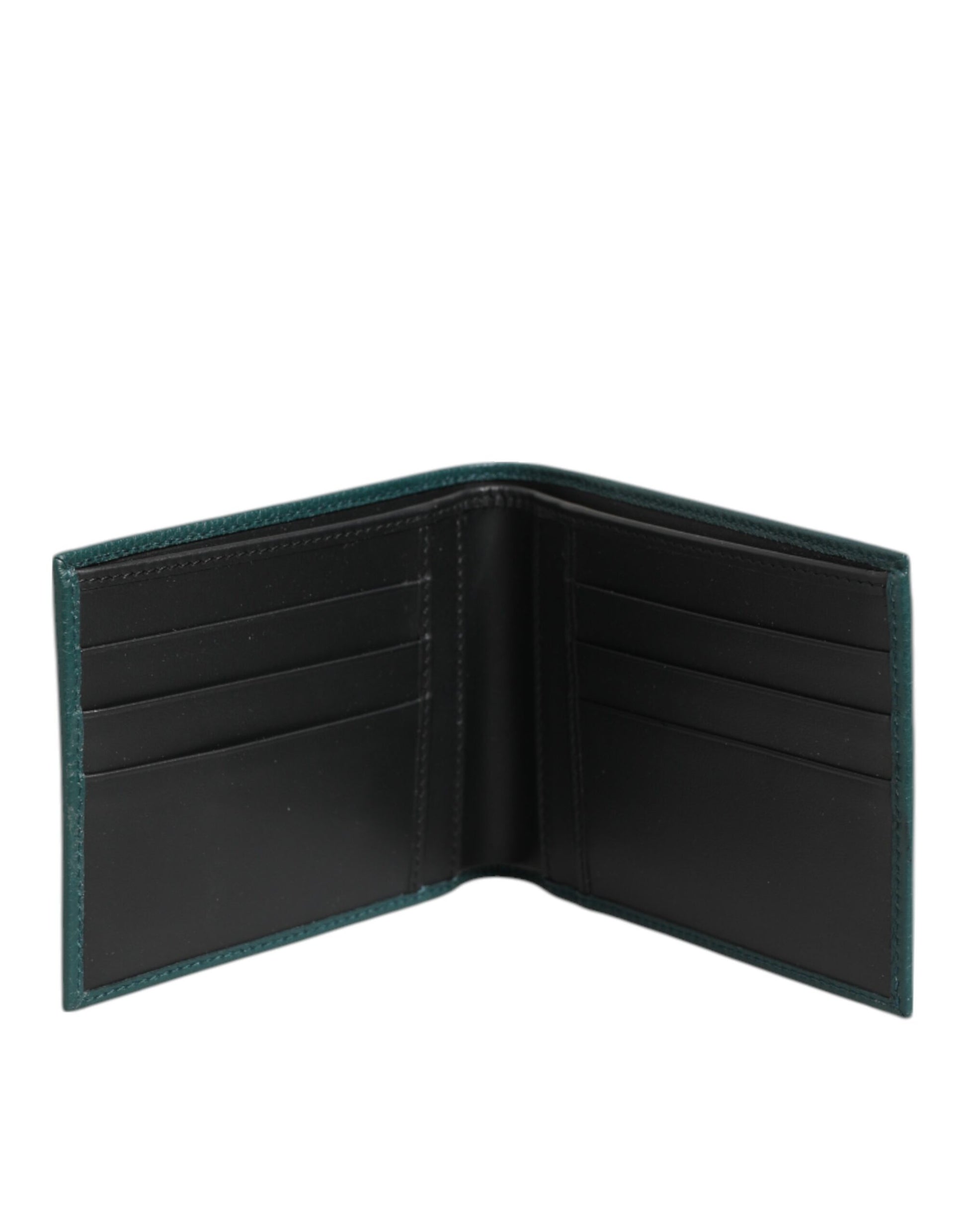 Dolce & Gabbana Green Leather DG Logo Plaque Bifold Card Holder Wallet