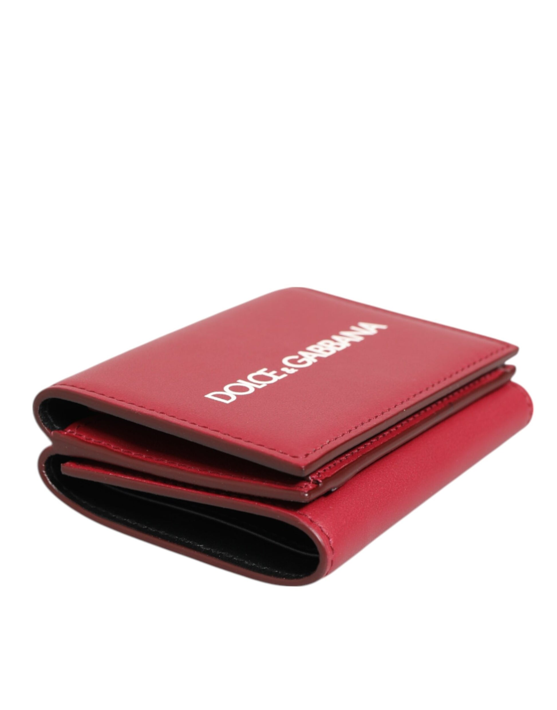 Dolce & Gabbana Red Leather Bold Logo Print Trifold Card Holder Wallet