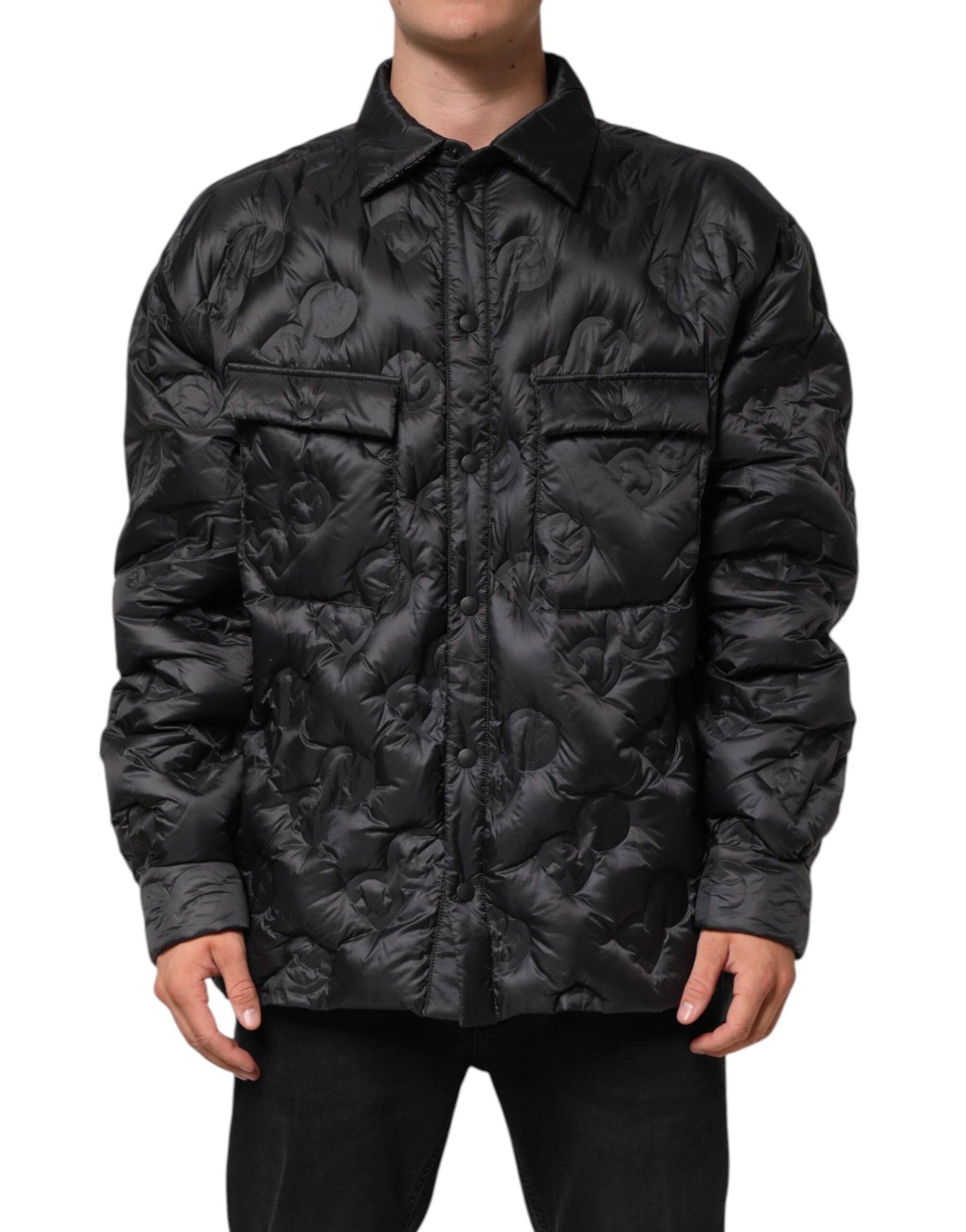 Dolce & Gabbana Black Quilted DG Logo Nylon Puffer Jacket