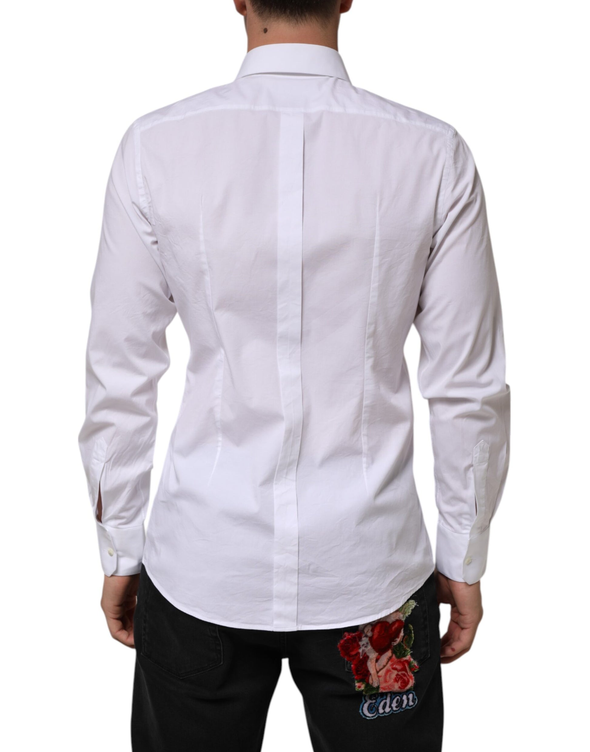 Dolce & Gabbana White Cotton GOLD Long Sleeves Formal Men Shirt