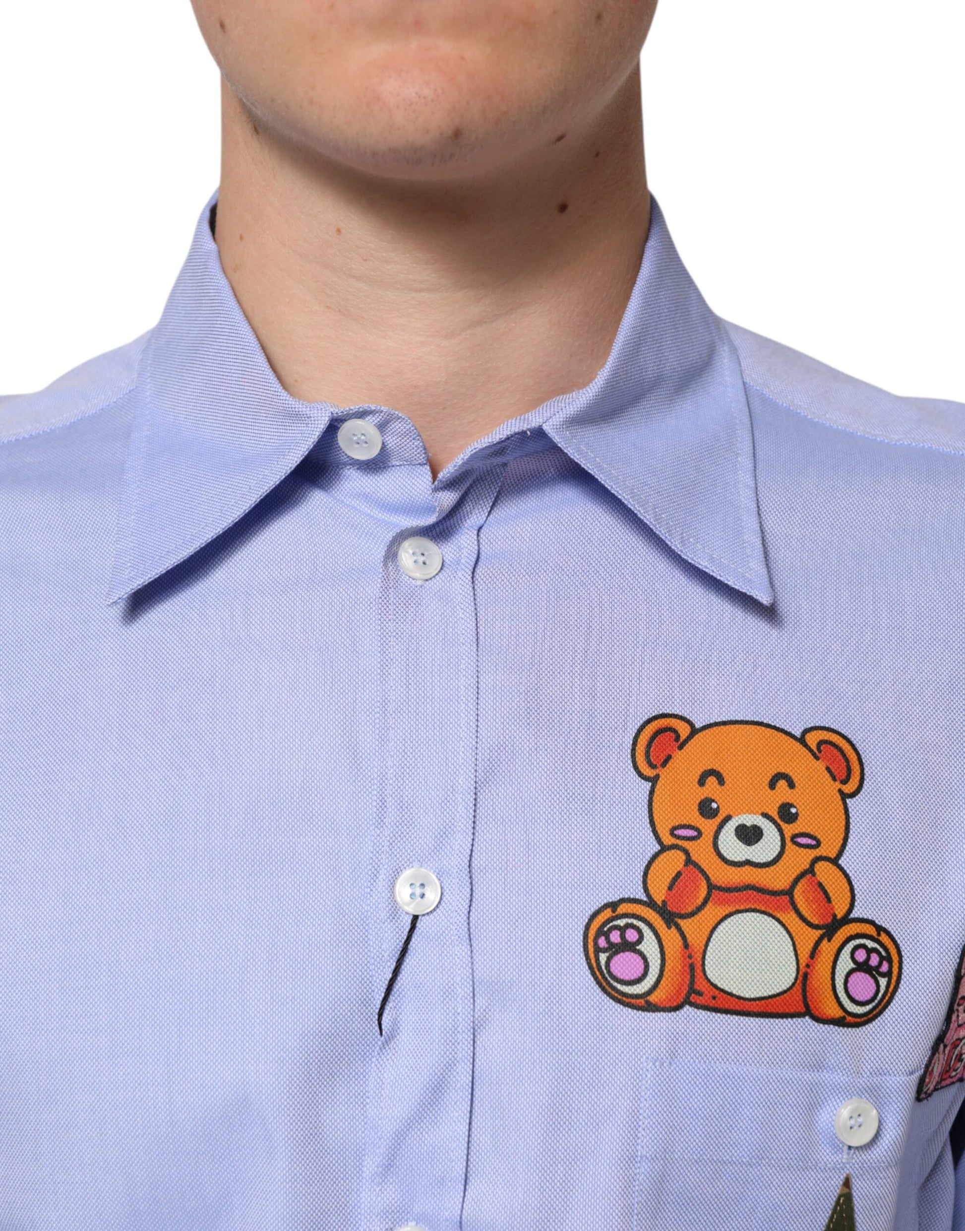 Light Blue Cotton Teddy Bear Long Sleeve Shirt
