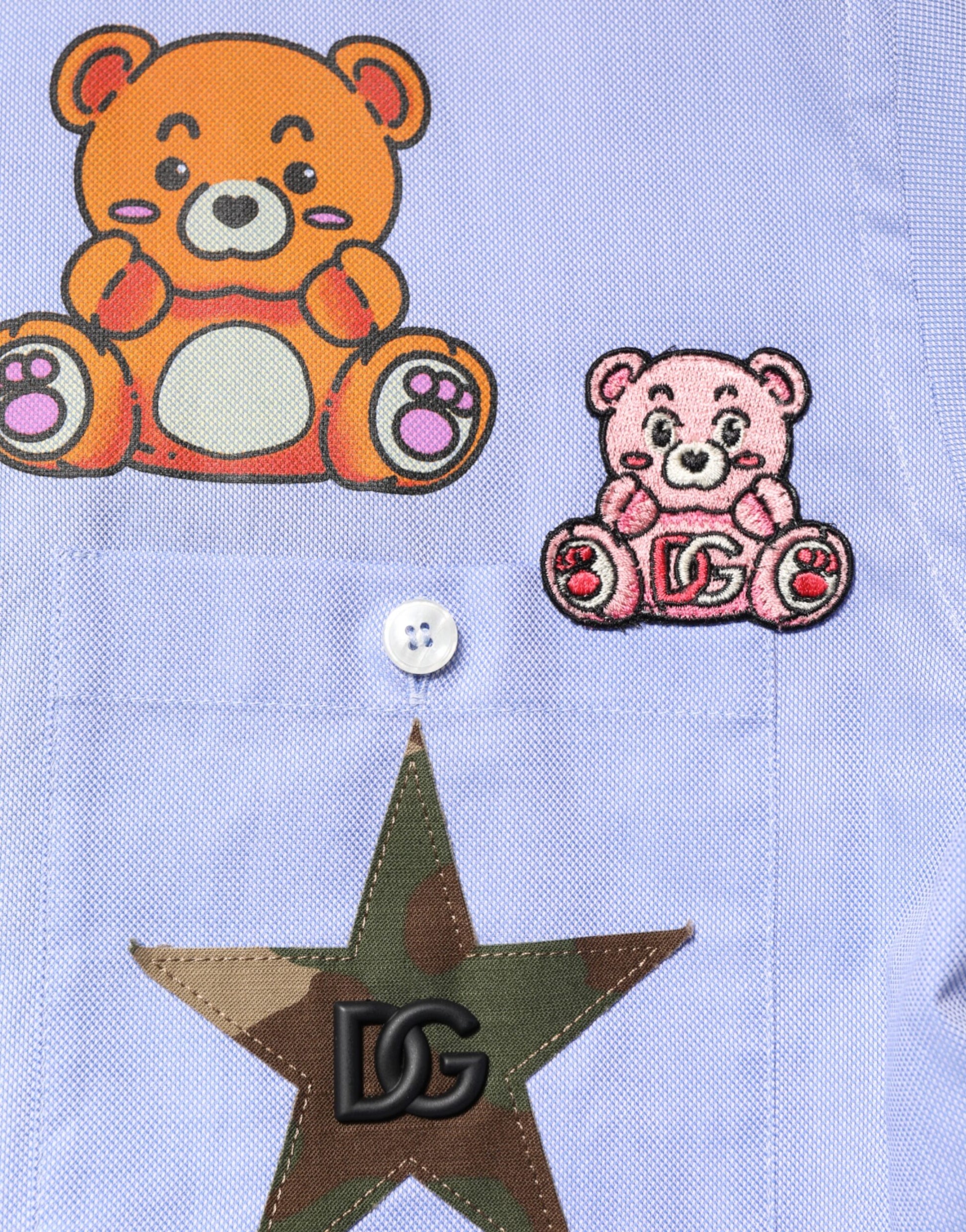 Dolce & Gabbana Light Blue Cotton Teddy Bear Long Sleeve Shirt