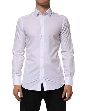 Dolce & Gabbana White Cotton GOLD Formal Men Longsleeves Shirt