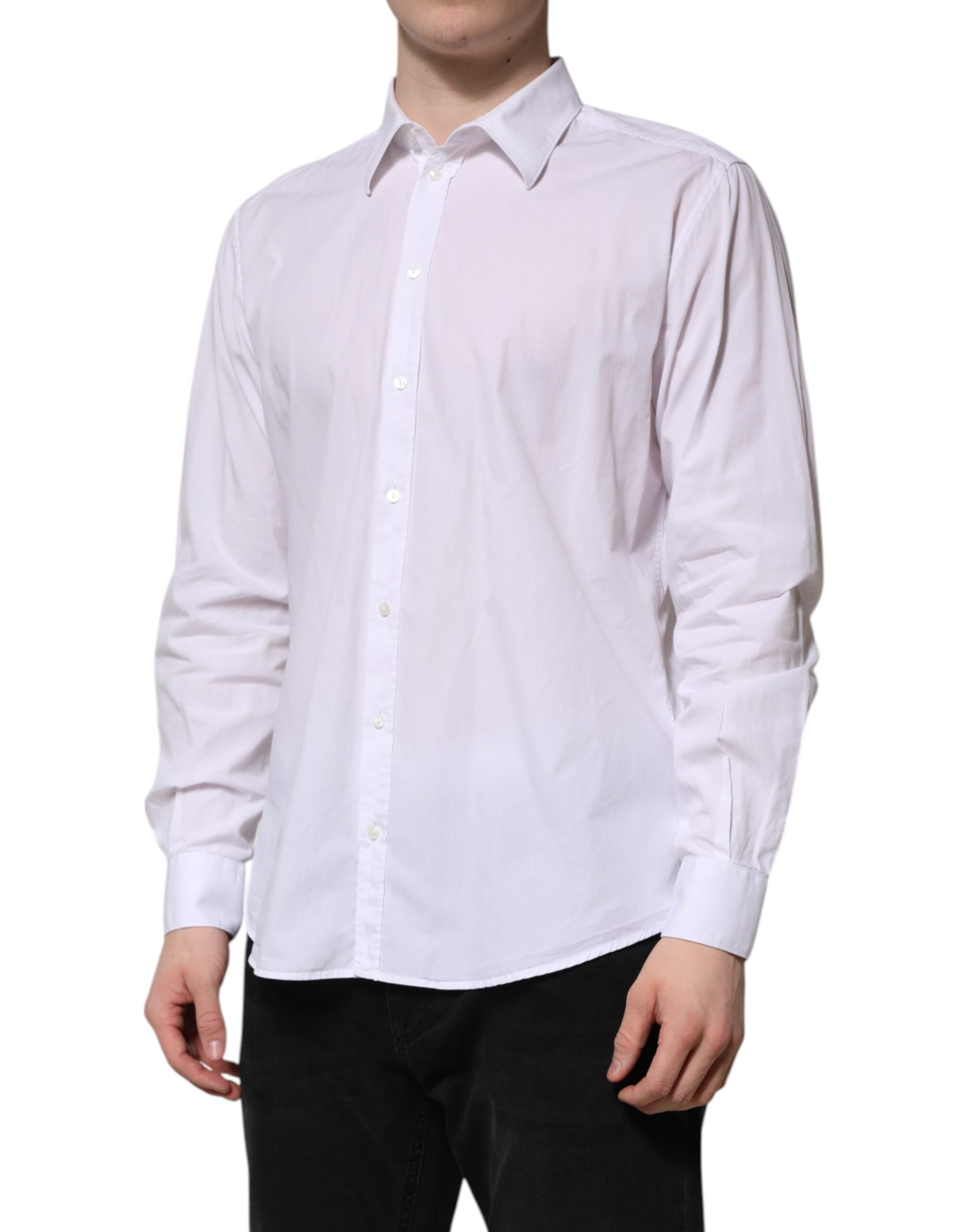 Dolce & Gabbana White Cotton STAFF Long Sleeves Forma Shirt
