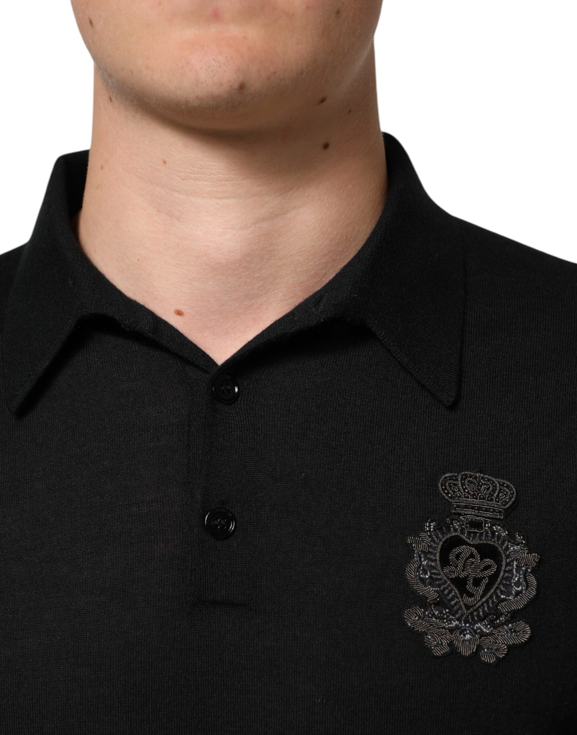 Black Cashmere Polo Men Longsleeves Sweater