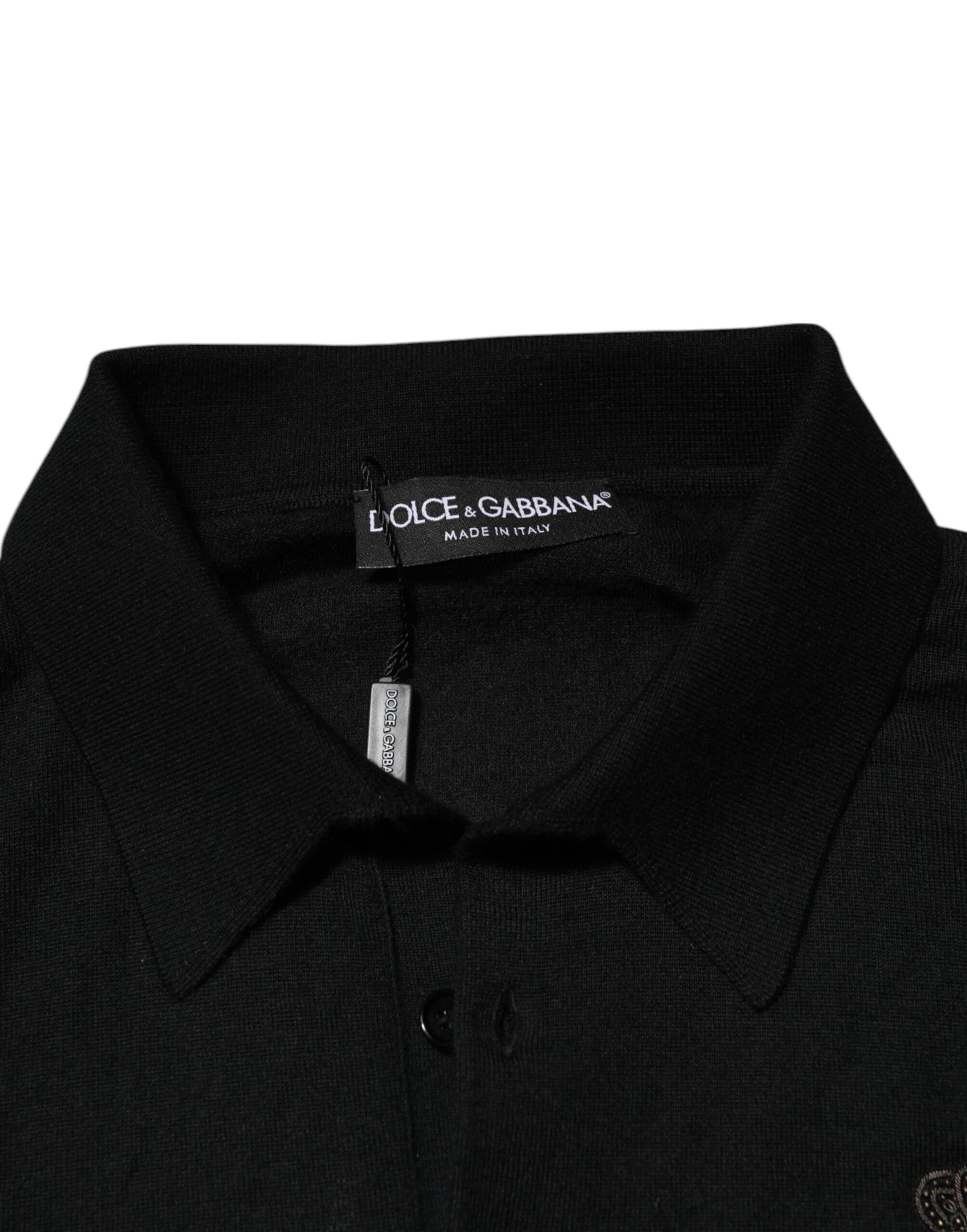 Black Cashmere Polo Men Longsleeves Sweater
