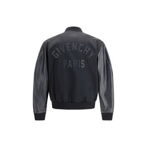 Leather and satin bomber Jacket