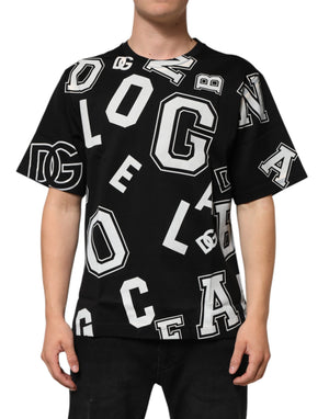 Dolce & Gabbana Black Cotton Letter Print Short Sleeve T-shirt