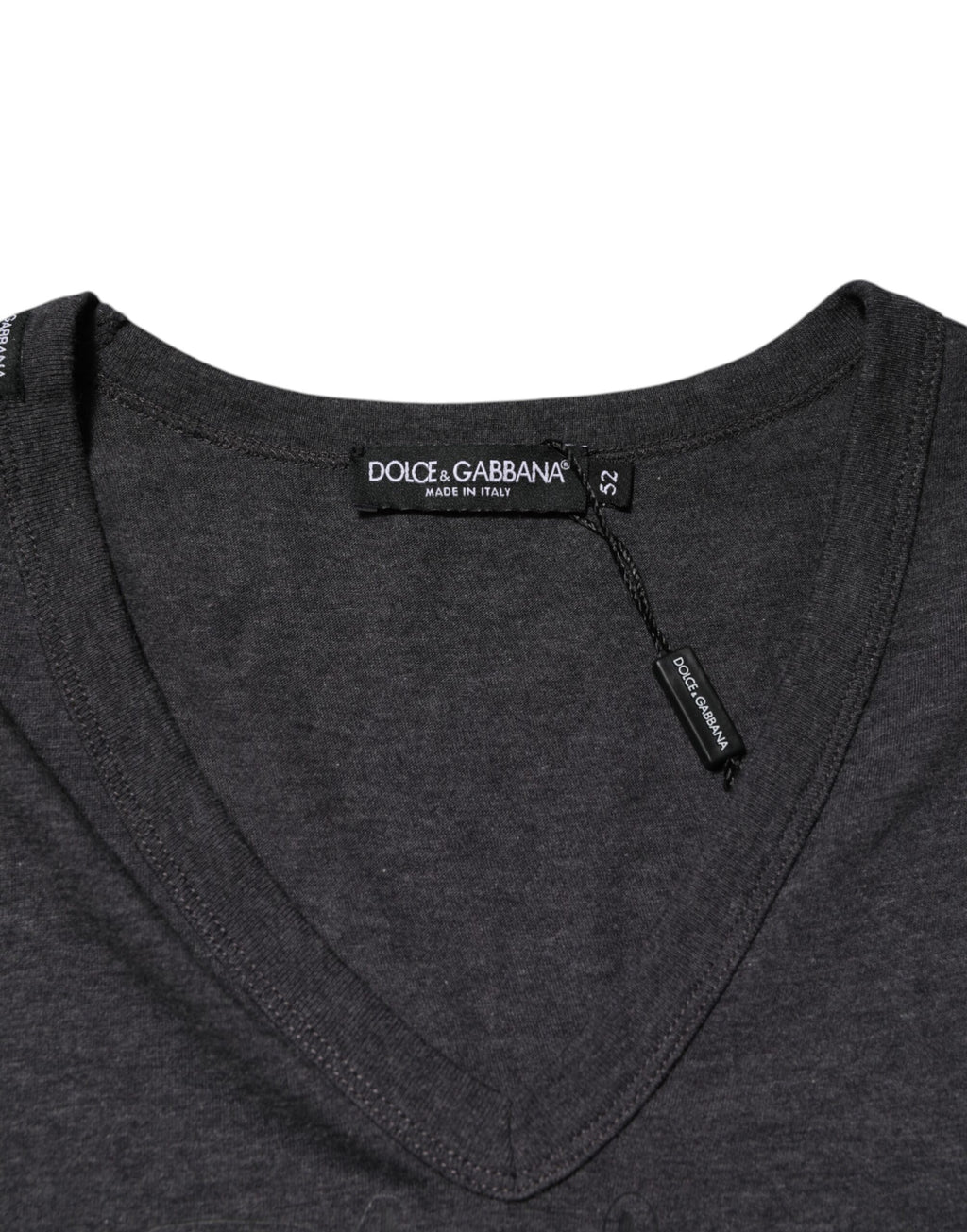 Dolce & Gabbana Black Charcoal DG Logo V-Neck Men T-shirt