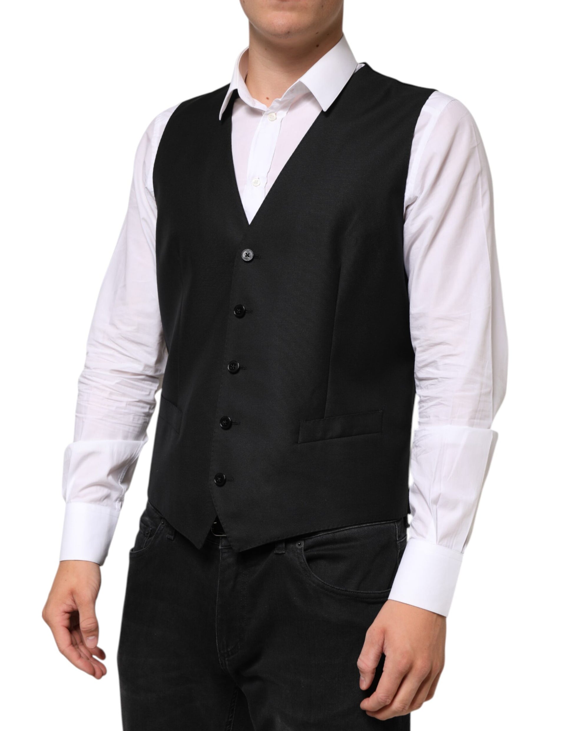 Dolce & Gabbana Black Wool Dress Formal Men Waistcoat Vest