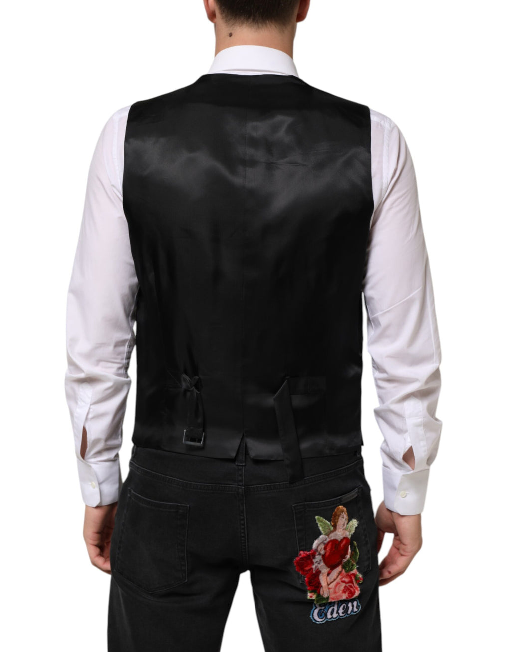 Dolce & Gabbana Black Wool Dress Formal Men Waistcoat Vest