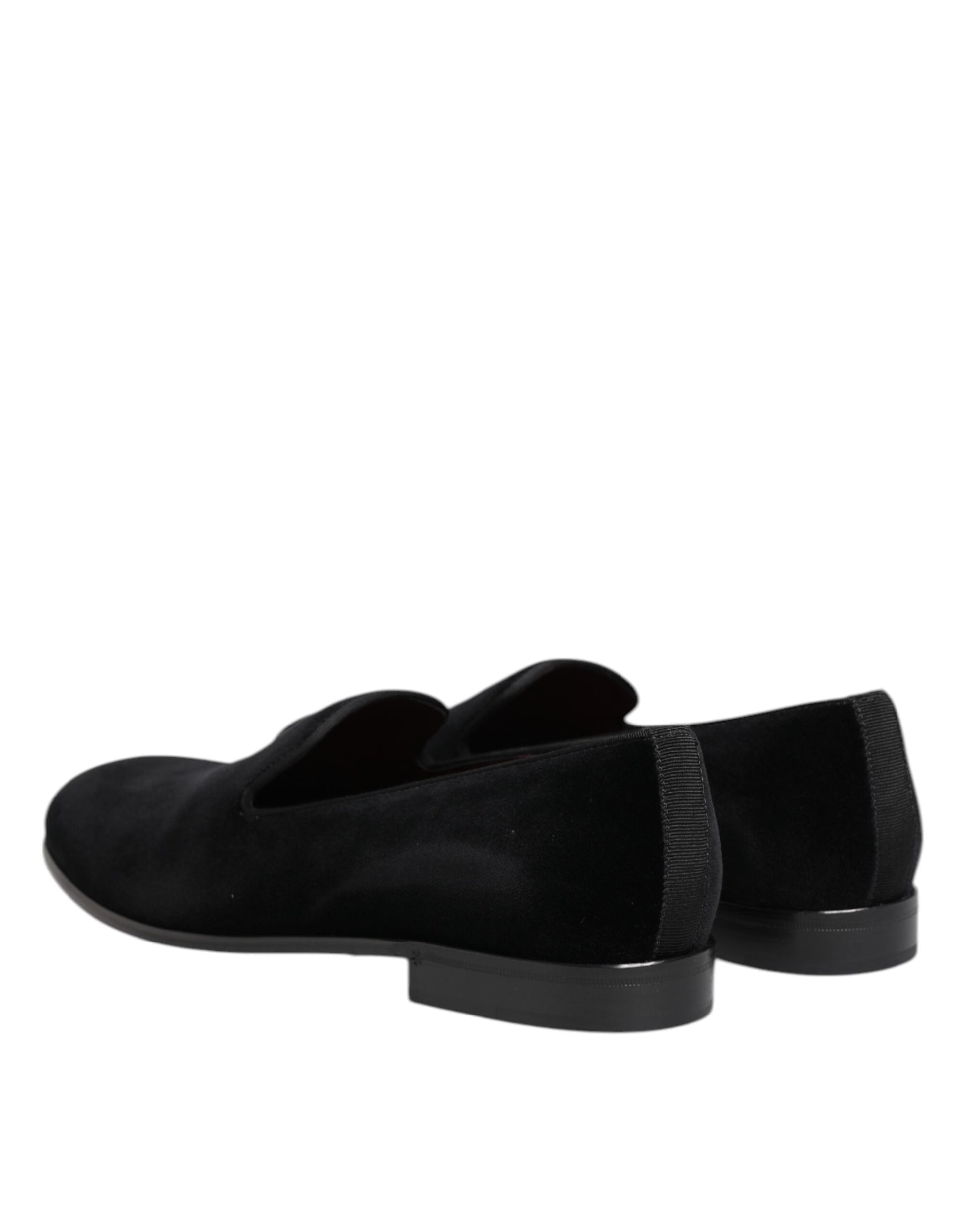Dolce & Gabbana Black Velvet Slip On Men Loafers Formal Shoes