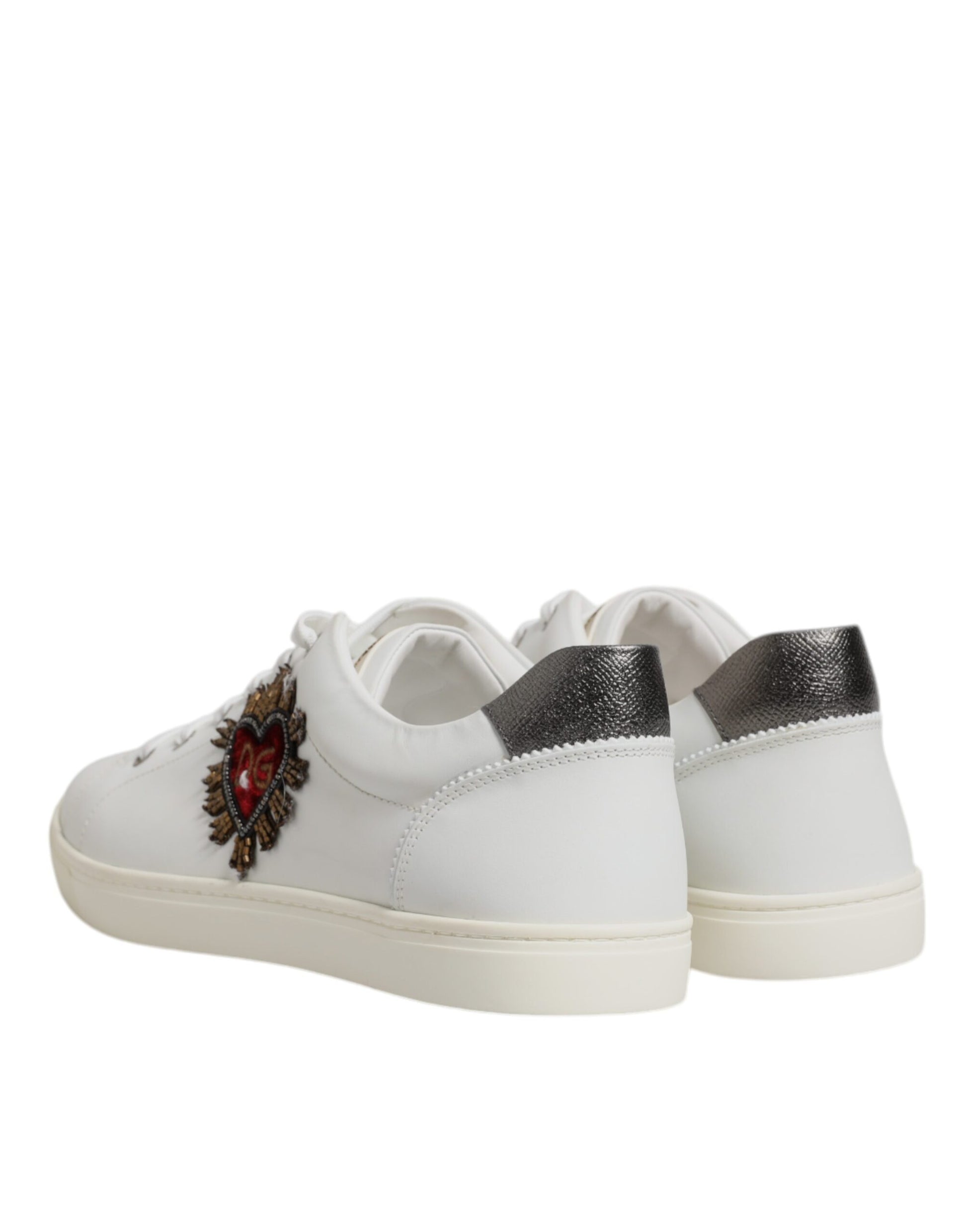 Dolce & Gabbana White Silver Sacred Heart Men Sneakers Shoes