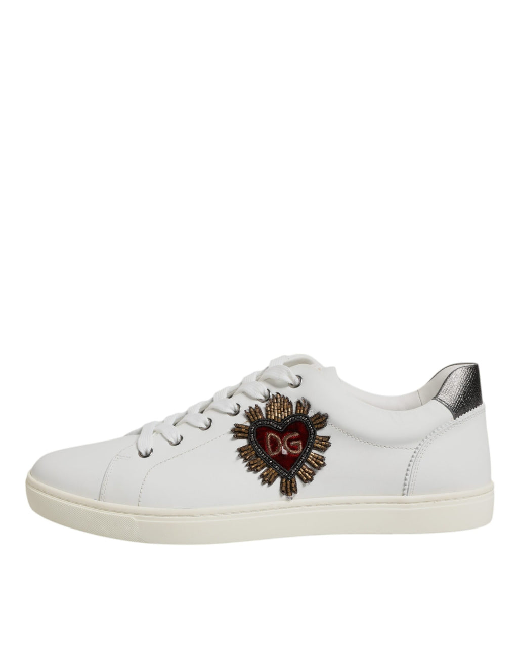 Dolce & Gabbana White Silver Sacred Heart Men Sneakers Shoes