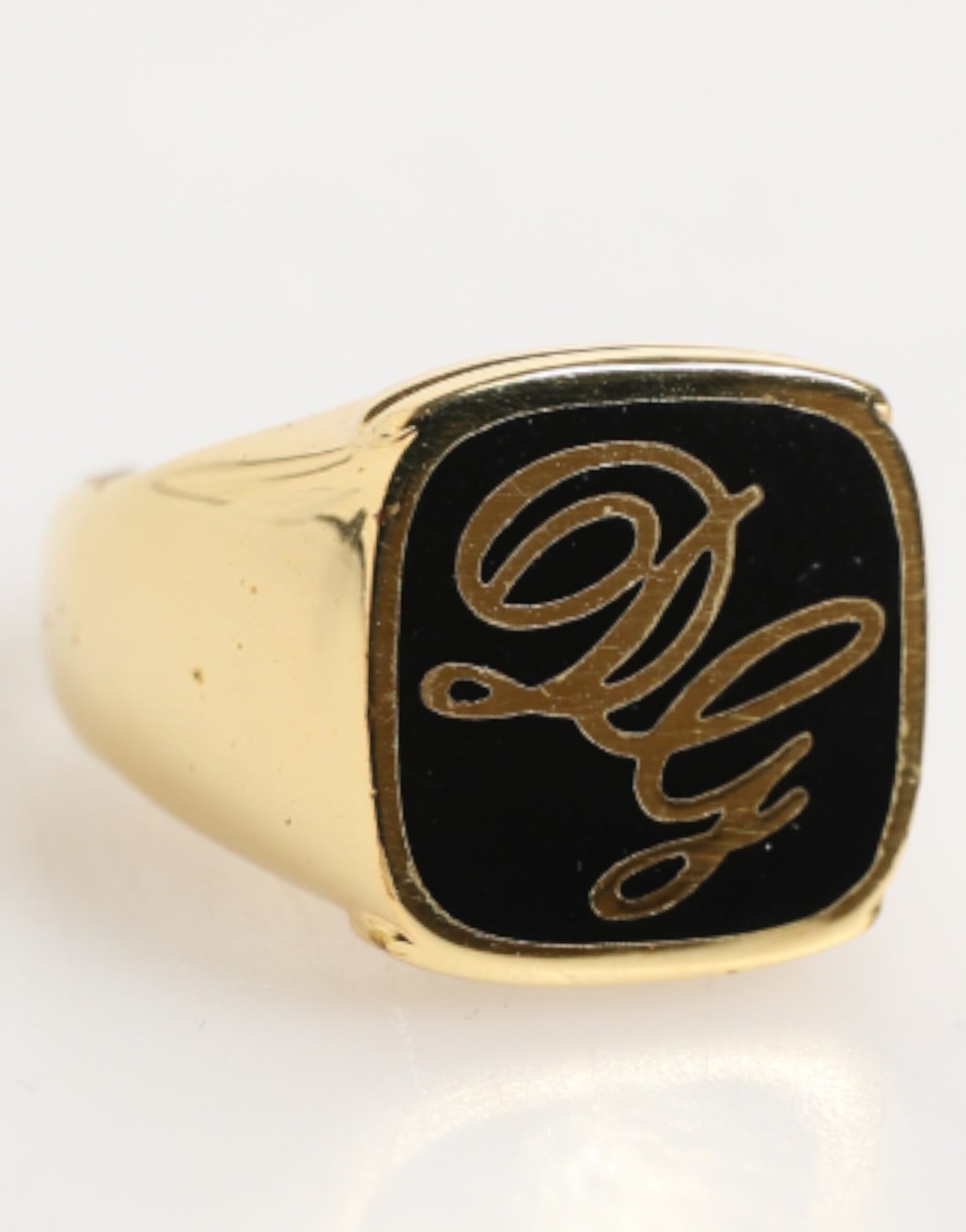 Dolce & Gabbana Gold Tone Enamel Brass Signet DG Logo Adjustable Ring