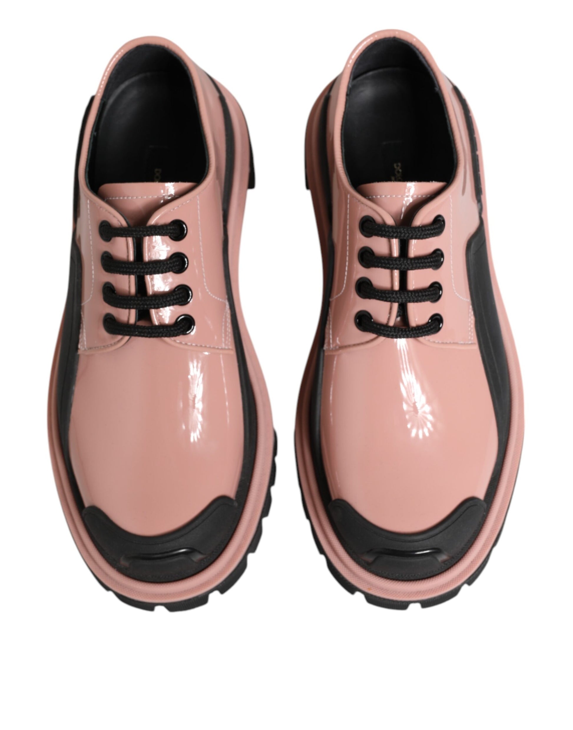 Dolce & Gabbana Light Powder Pink Black Leather Lace-Up Shoes