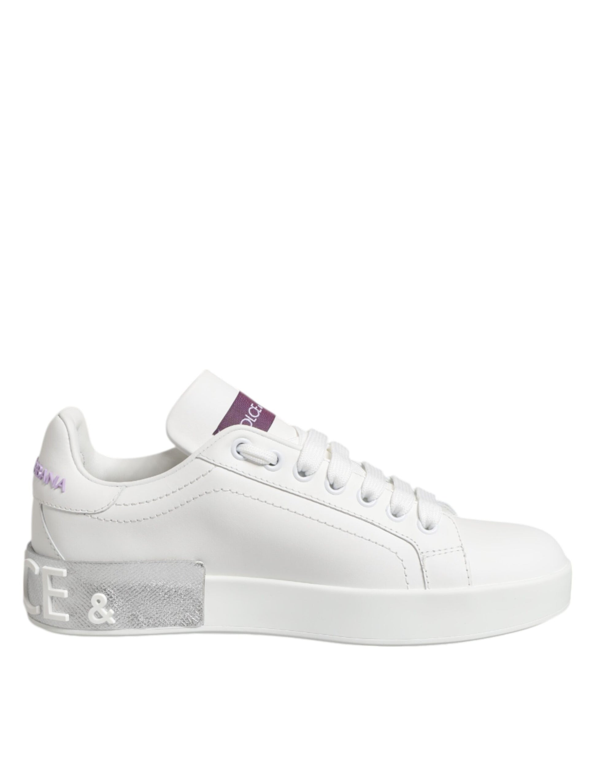 Dolce & Gabbana White Purple Leather Low Top Sneakers Shoes