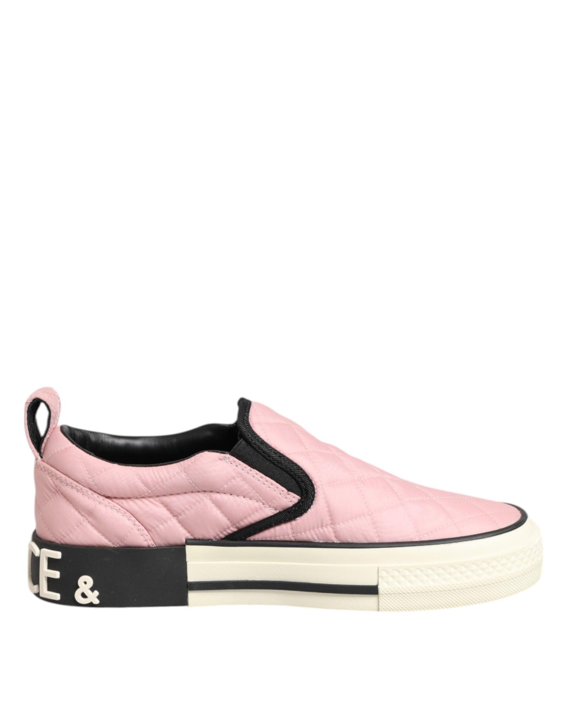 Dolce & Gabbana Pink Quilted Nylon Slip-On Sneaker Shoes