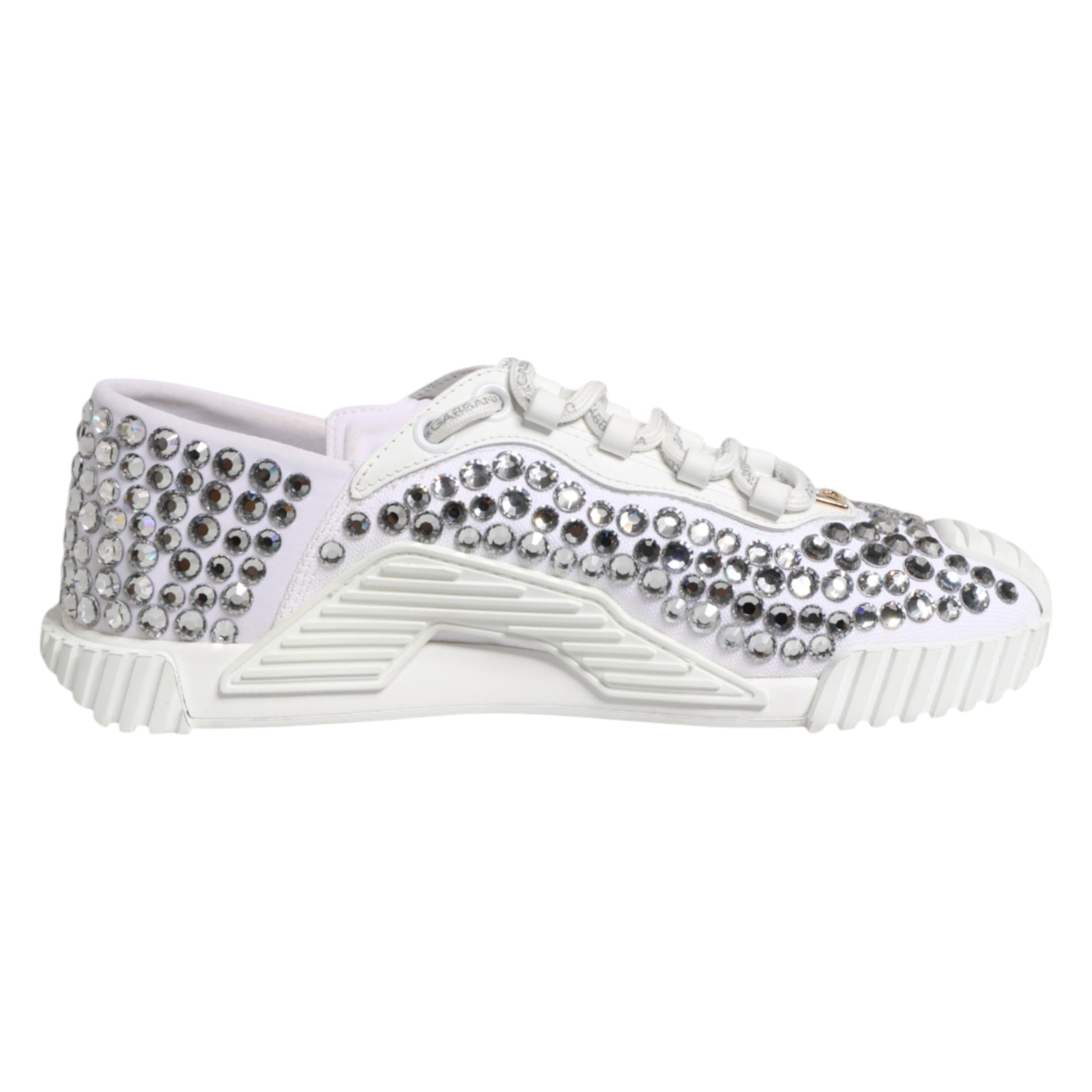 Dolce & Gabbana White NS1 Canvas Leather Embellished Sneakers Shoes