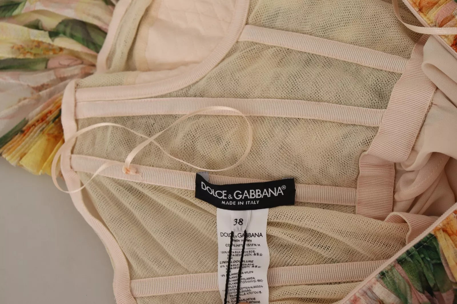 Dolce & Gabbana Yellow Floral Print Pleated Maxi Dress