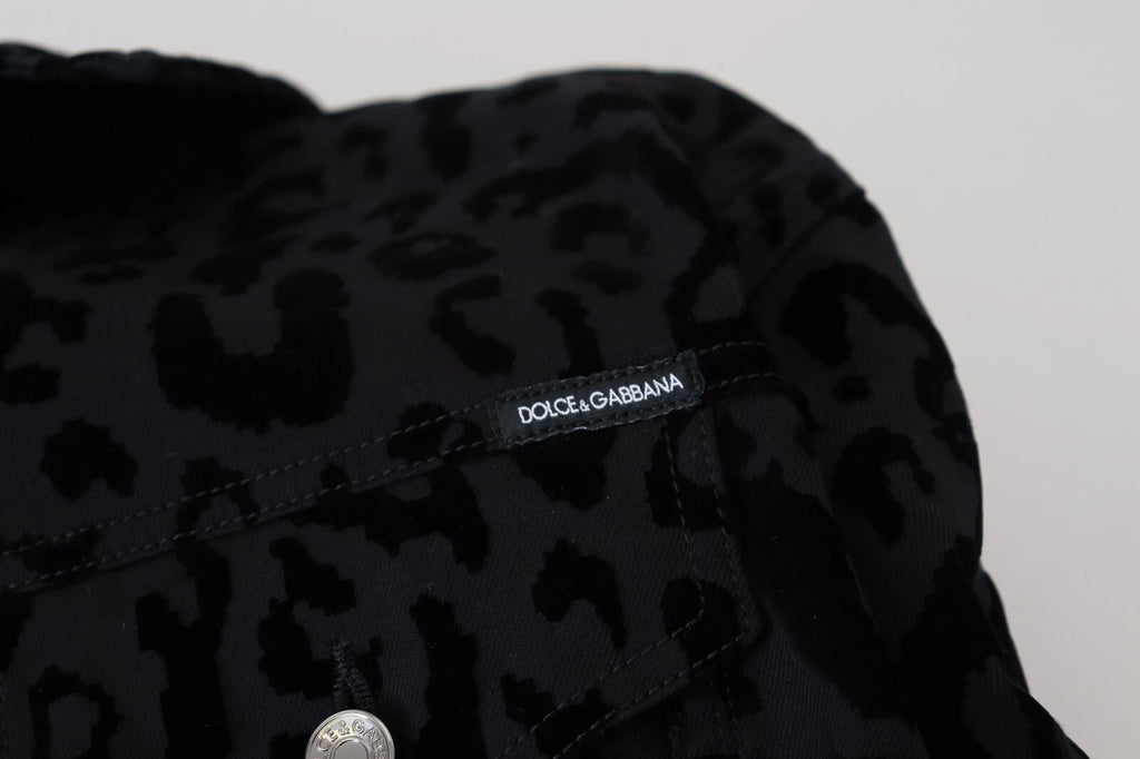 Dolce & Gabbana Cotton Black Leopard Long Sleeve Denim Jacket