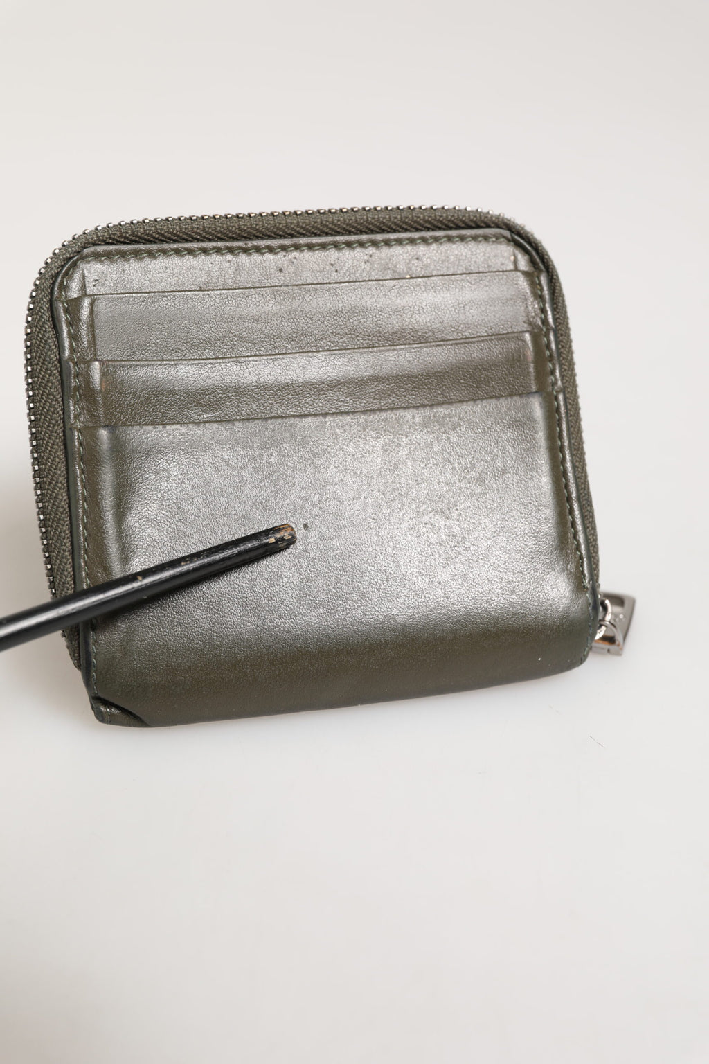 Dolce & Gabbana Military Green Leather Logo Plaque Card Holder Coin Purse Wallet